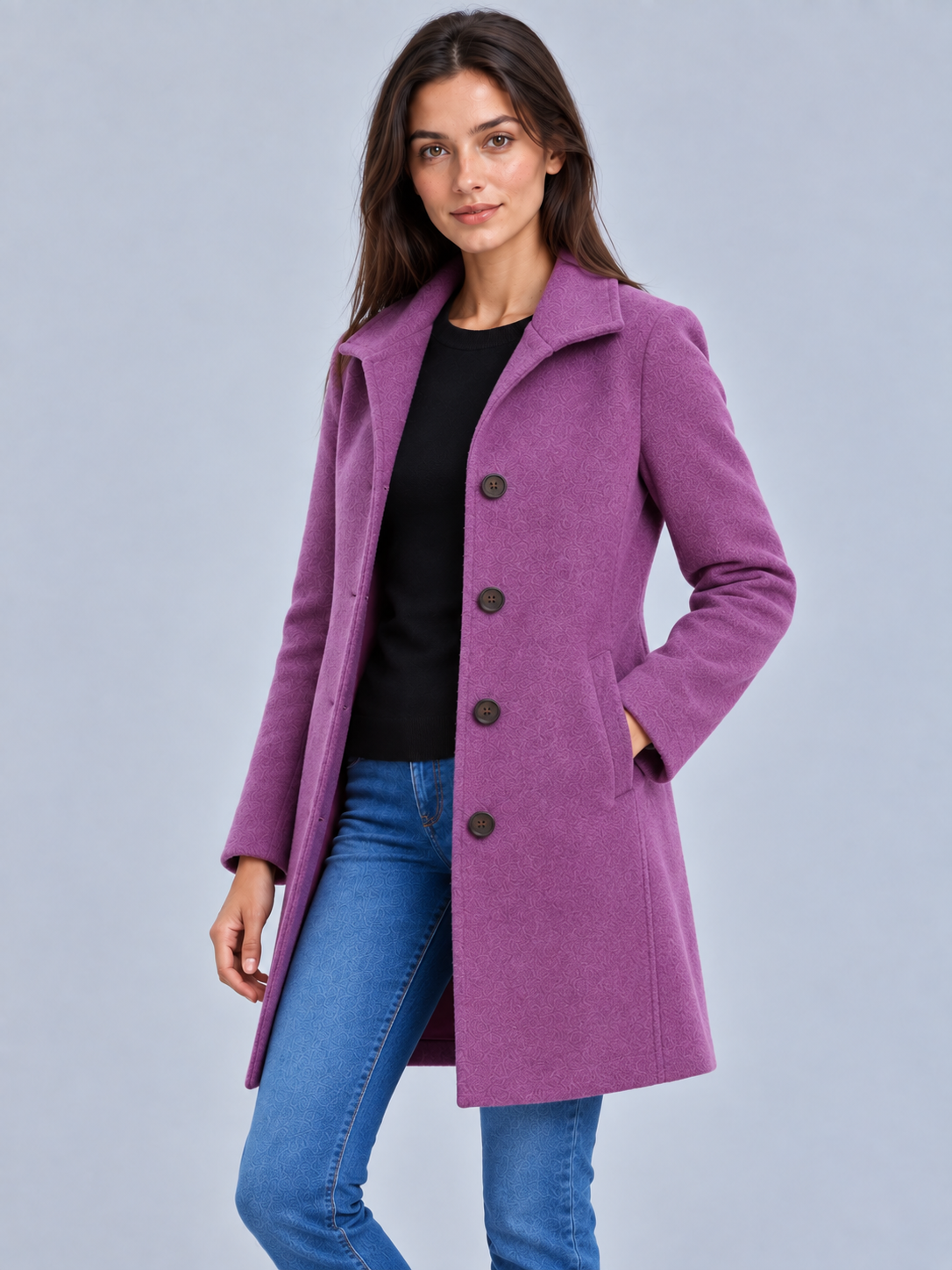 Grace | Women’s Button-Front Coat | Notched Collar Side Pockets Everyday Wear - plum, image 04 - Glorysoul