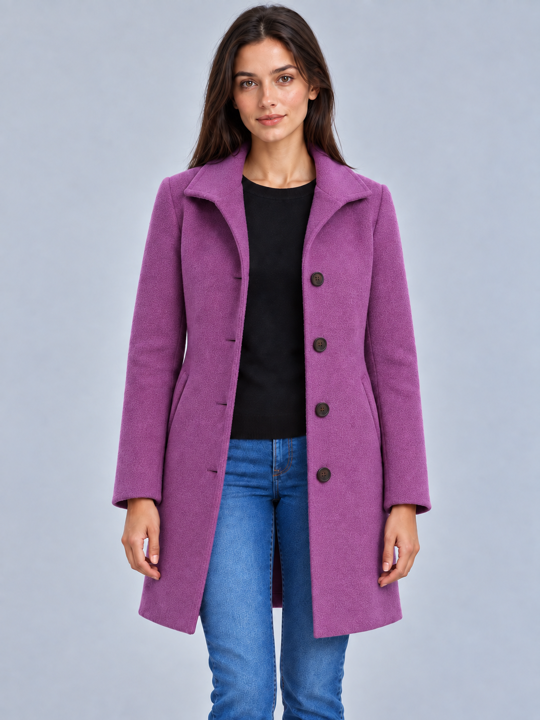Grace | Women’s Button-Front Coat | Notched Collar Side Pockets Everyday Wear - plum, image 05 - Glorysoul