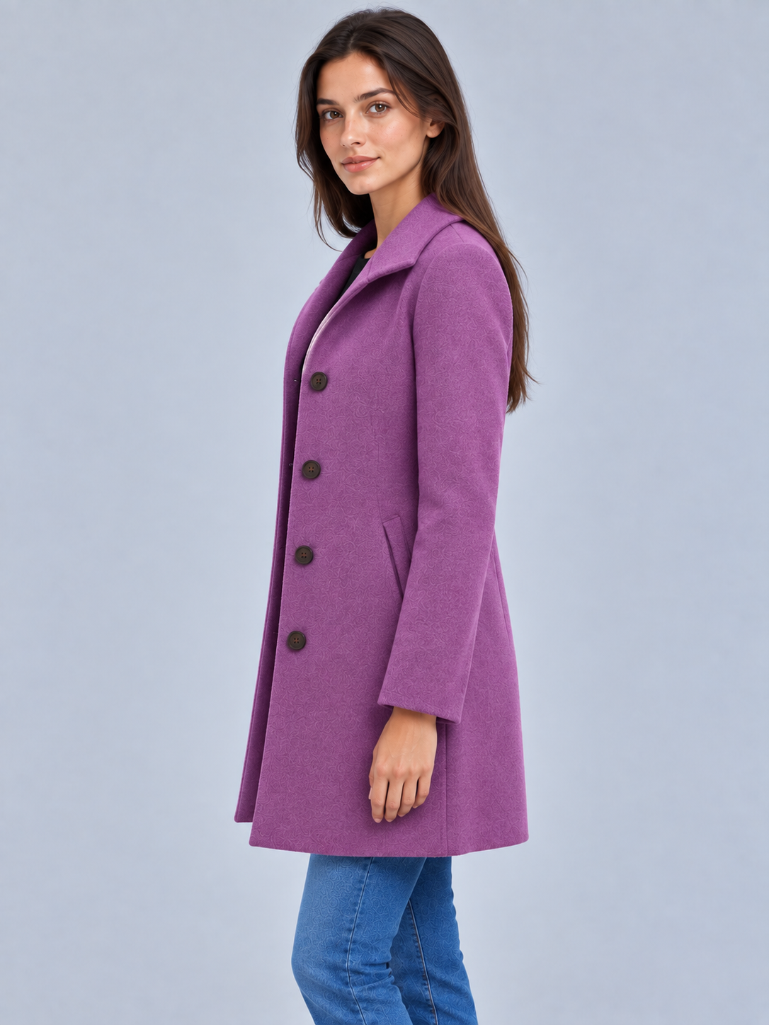 Grace | Women’s Button-Front Coat | Notched Collar Side Pockets Everyday Wear - plum, image 06 - Glorysoul