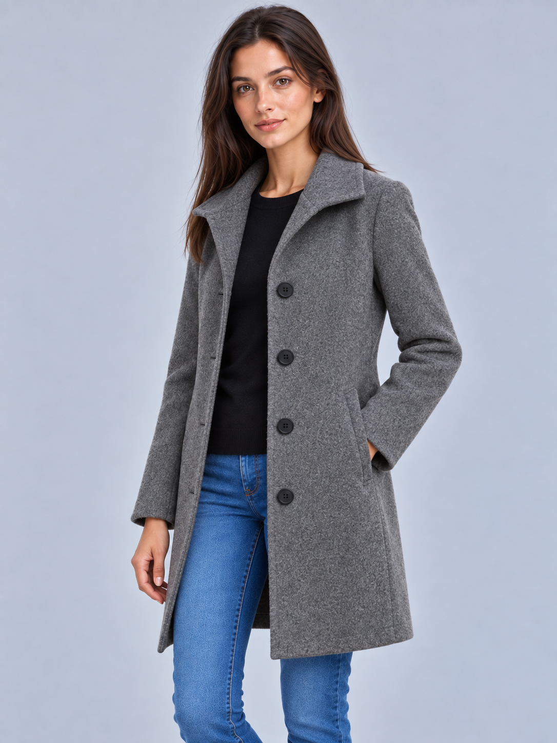Grace | Women’s Button-Front Coat | Notched Collar Side Pockets Everyday Wear - slate grey, image 10 - Glorysoul