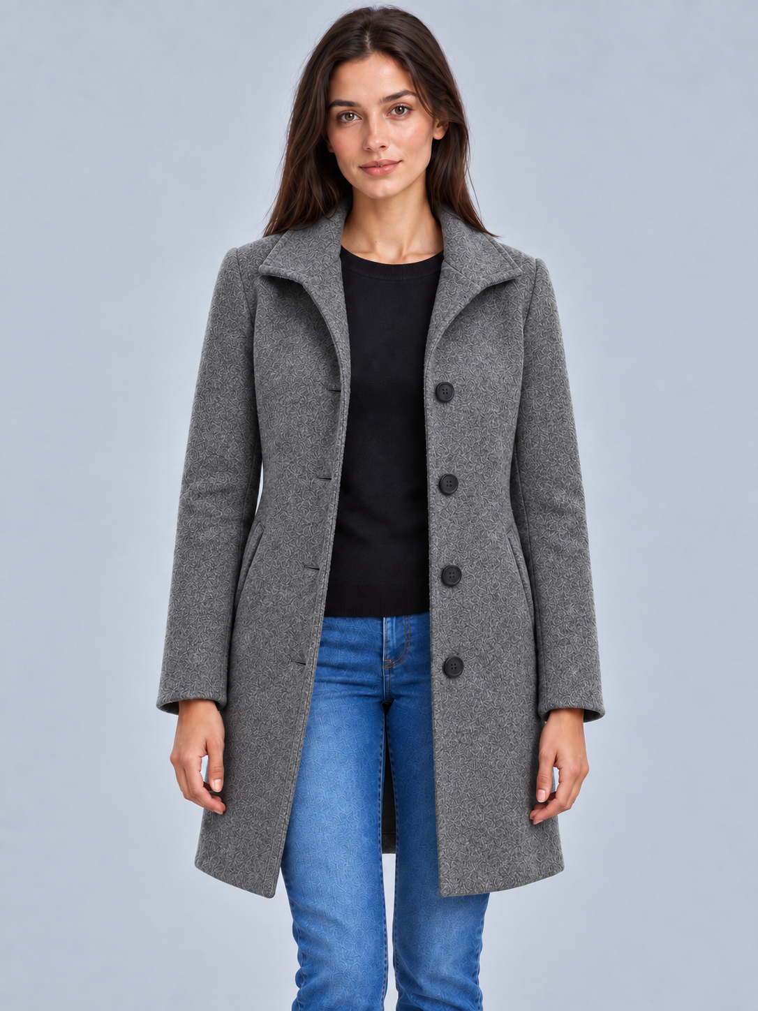 Grace | Women’s Button-Front Coat | Notched Collar Side Pockets Everyday Wear - slate grey, image 11 - Glorysoul