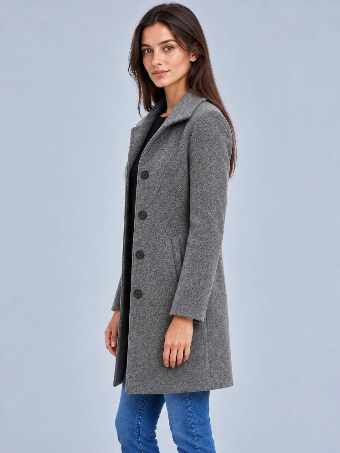Grace | Women’s Button-Front Coat | Notched Collar Side Pockets Everyday Wear - slate grey, image 12 - Glorysoul
