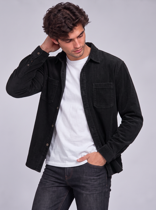 Harry | Men’s Button-Front Overshirt | Point Collar Chest Pockets Everyday Wear - black, image 02 - Glorysoul