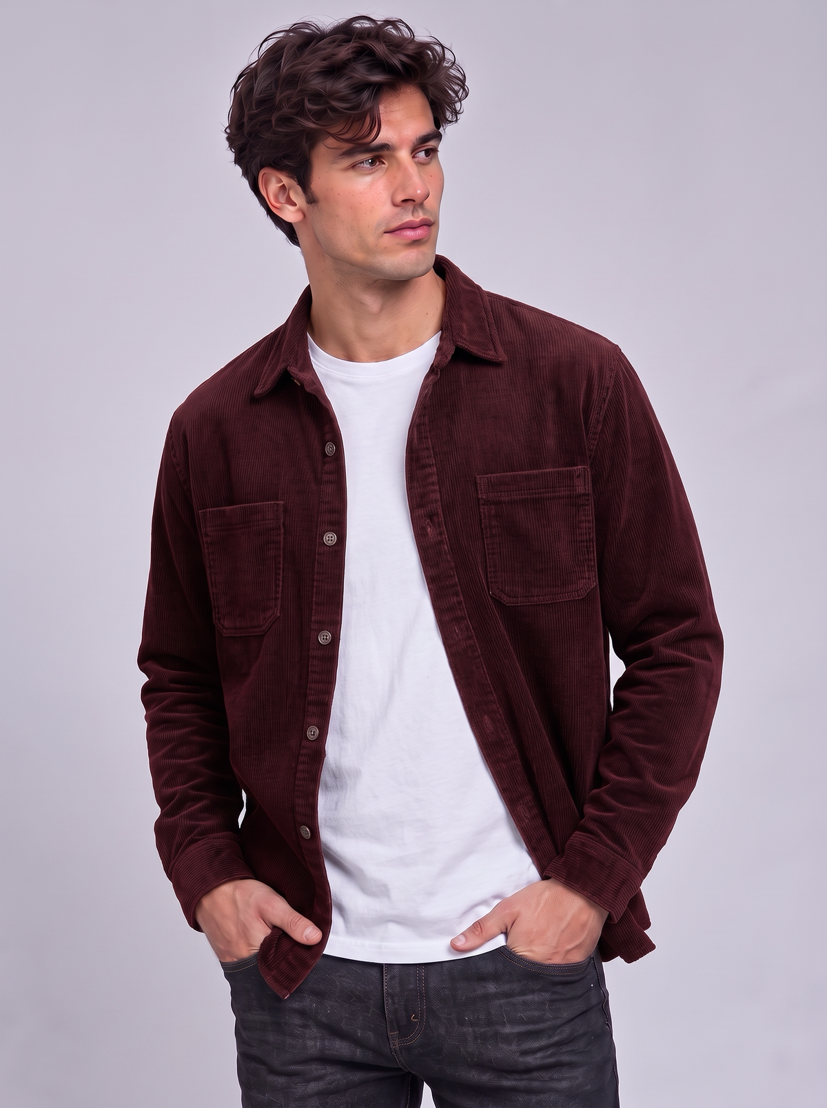Harry | Men’s Button-Front Overshirt | Point Collar Chest Pockets Everyday Wear - dark red, image 13 - Glorysoul
