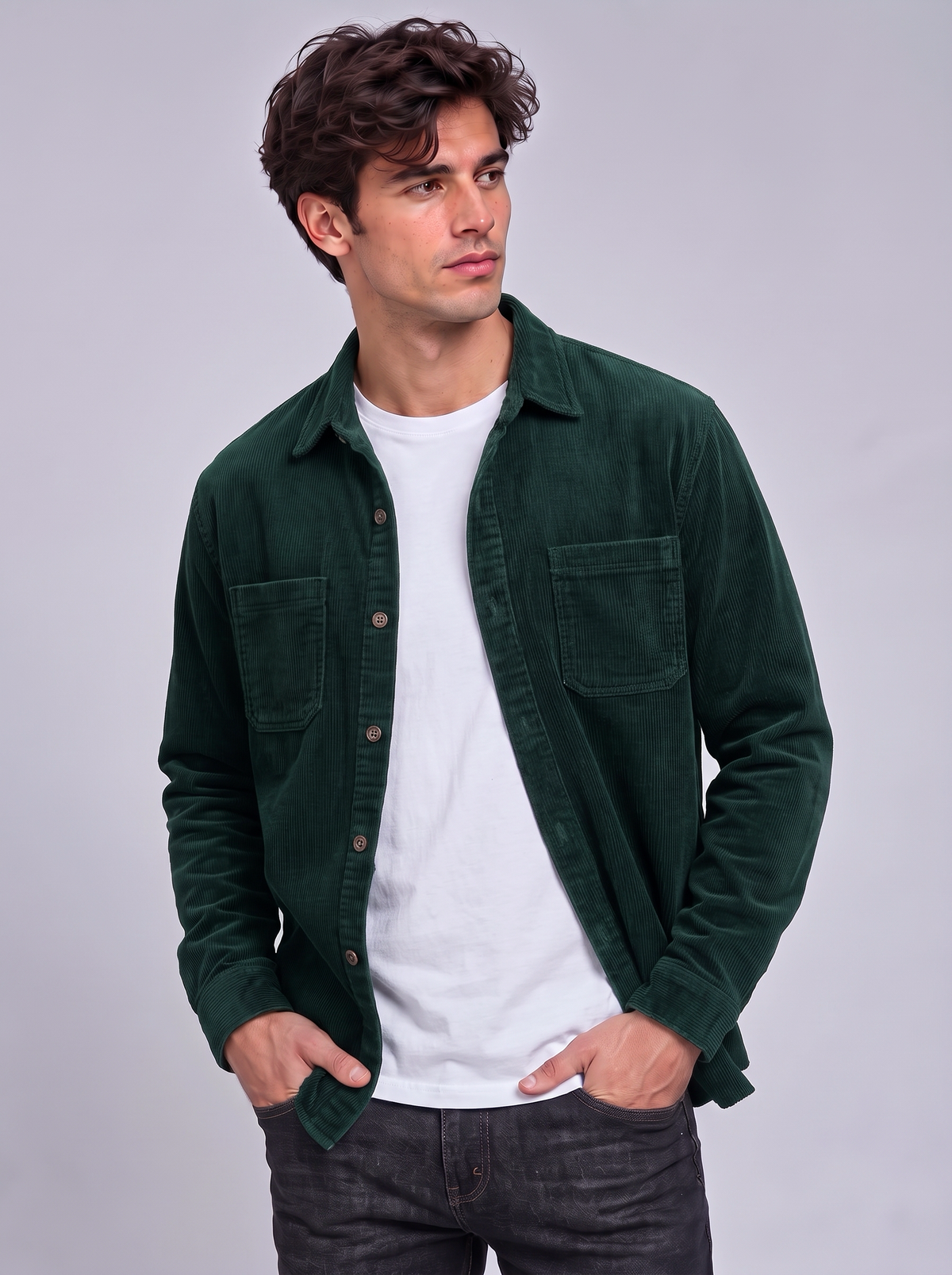Harry | Men’s Button-Front Overshirt | Point Collar Chest Pockets Everyday Wear - green, image 09 - Glorysoul