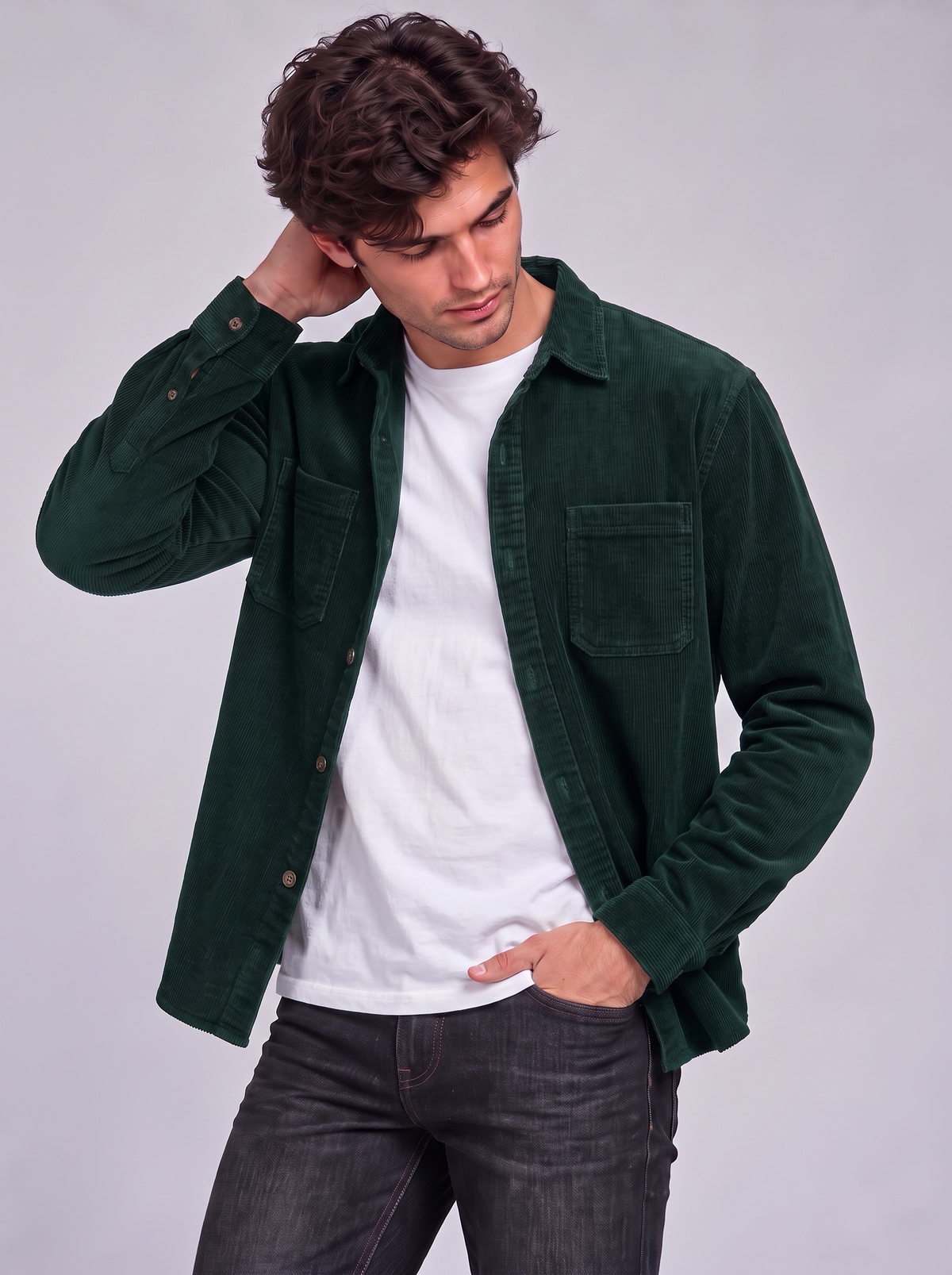Harry | Men’s Button-Front Overshirt | Point Collar Chest Pockets Everyday Wear - green, image 10 - Glorysoul