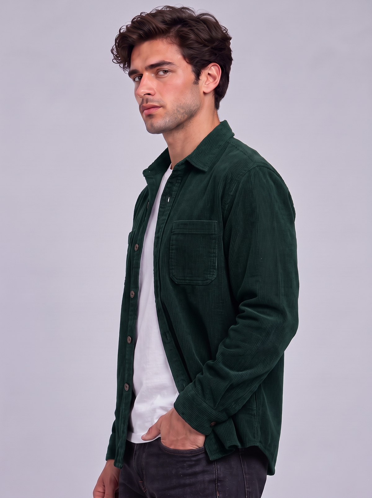 Harry | Men’s Button-Front Overshirt | Point Collar Chest Pockets Everyday Wear - green, image 11 - Glorysoul