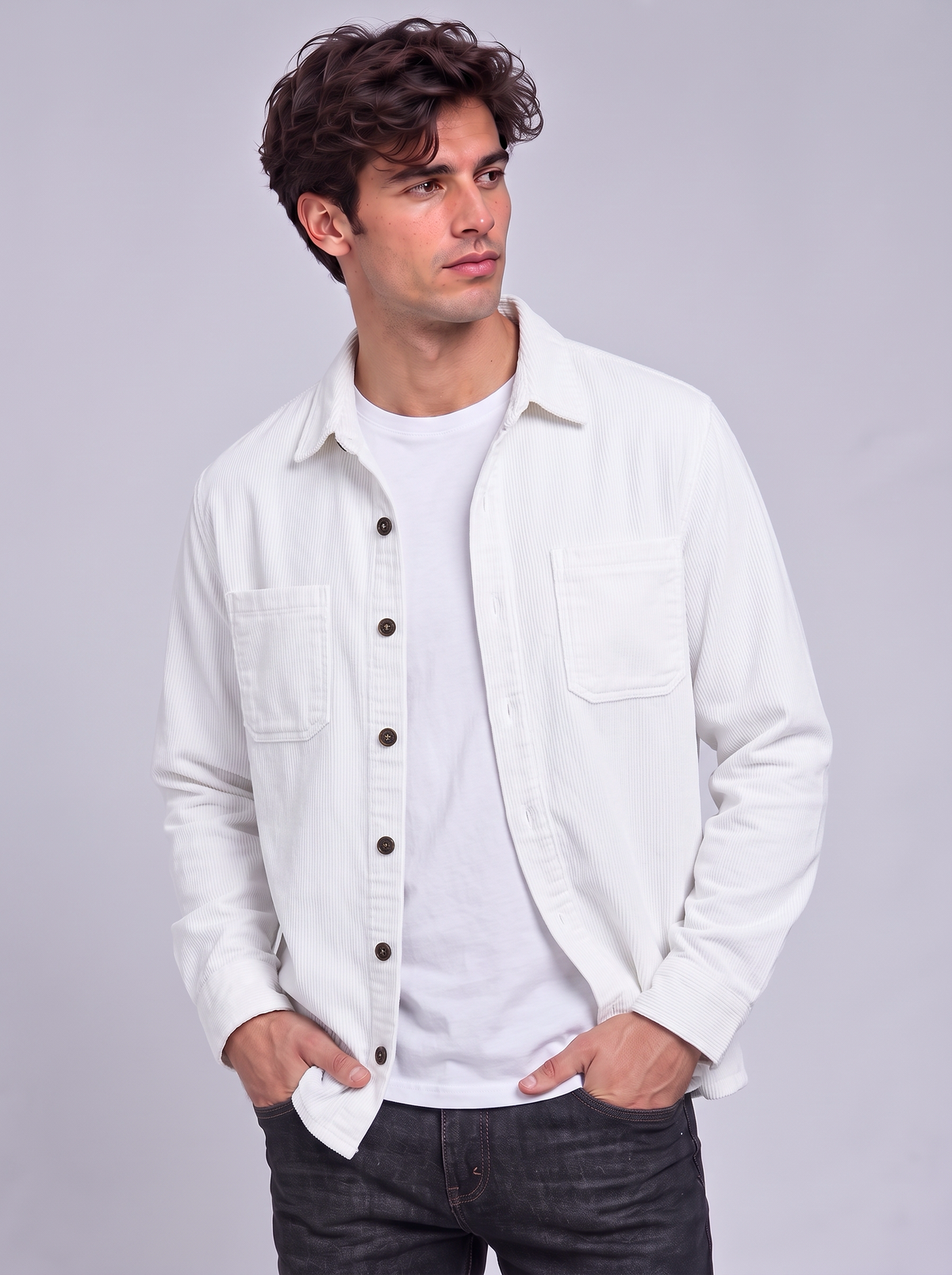 Harry | Men’s Button-Front Overshirt | Point Collar Chest Pockets Everyday Wear - white, image 17 - Glorysoul