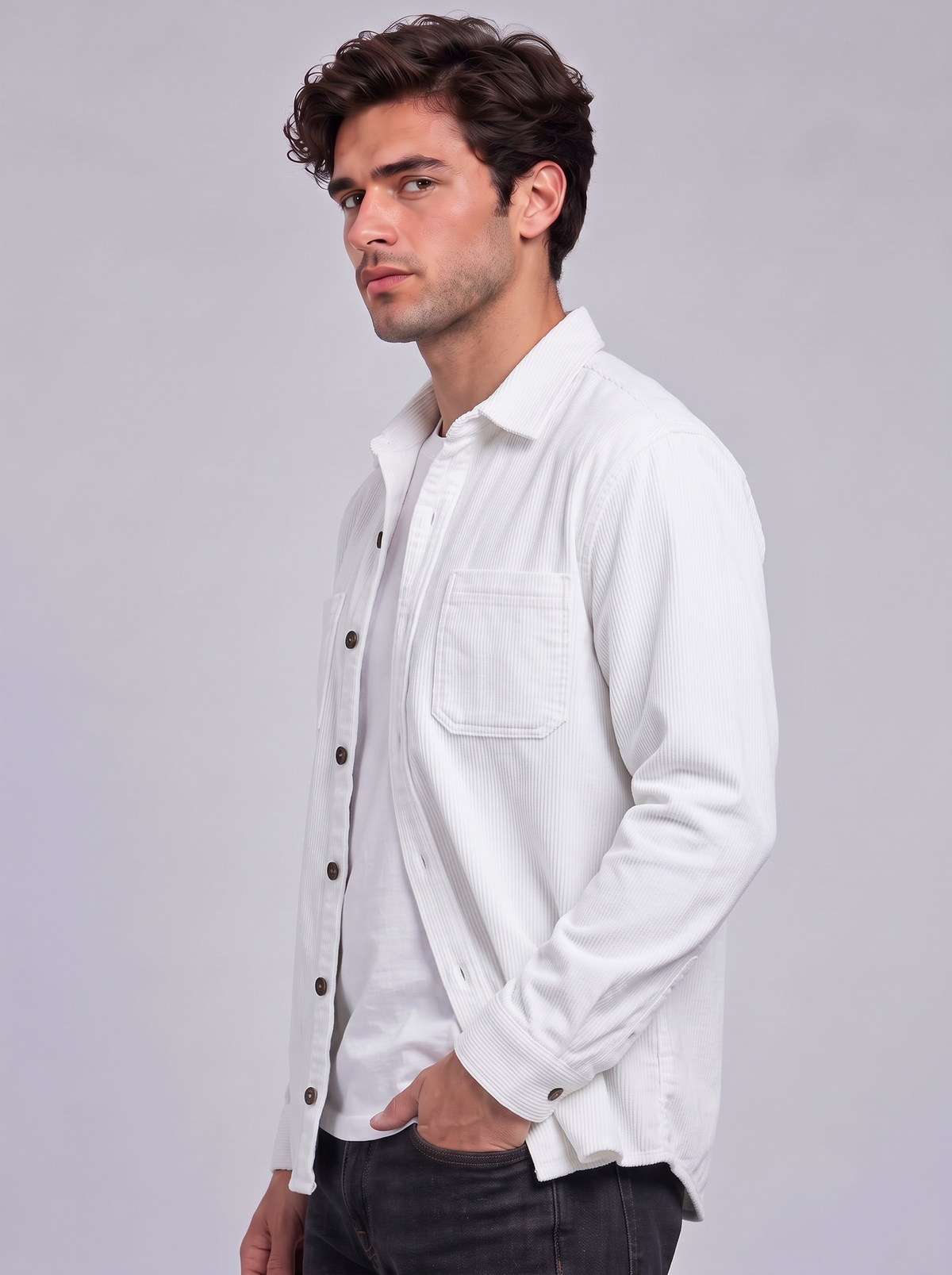 Harry | Men’s Button-Front Overshirt | Point Collar Chest Pockets Everyday Wear - white, image 18 - Glorysoul
