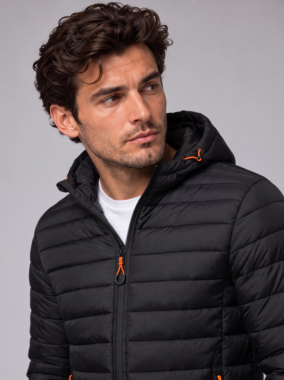 Henry | Men’s Hooded Puffer Jacket | Front Zip Side Zip Pockets Everyday Wear - black, image 10 - Glorysoul