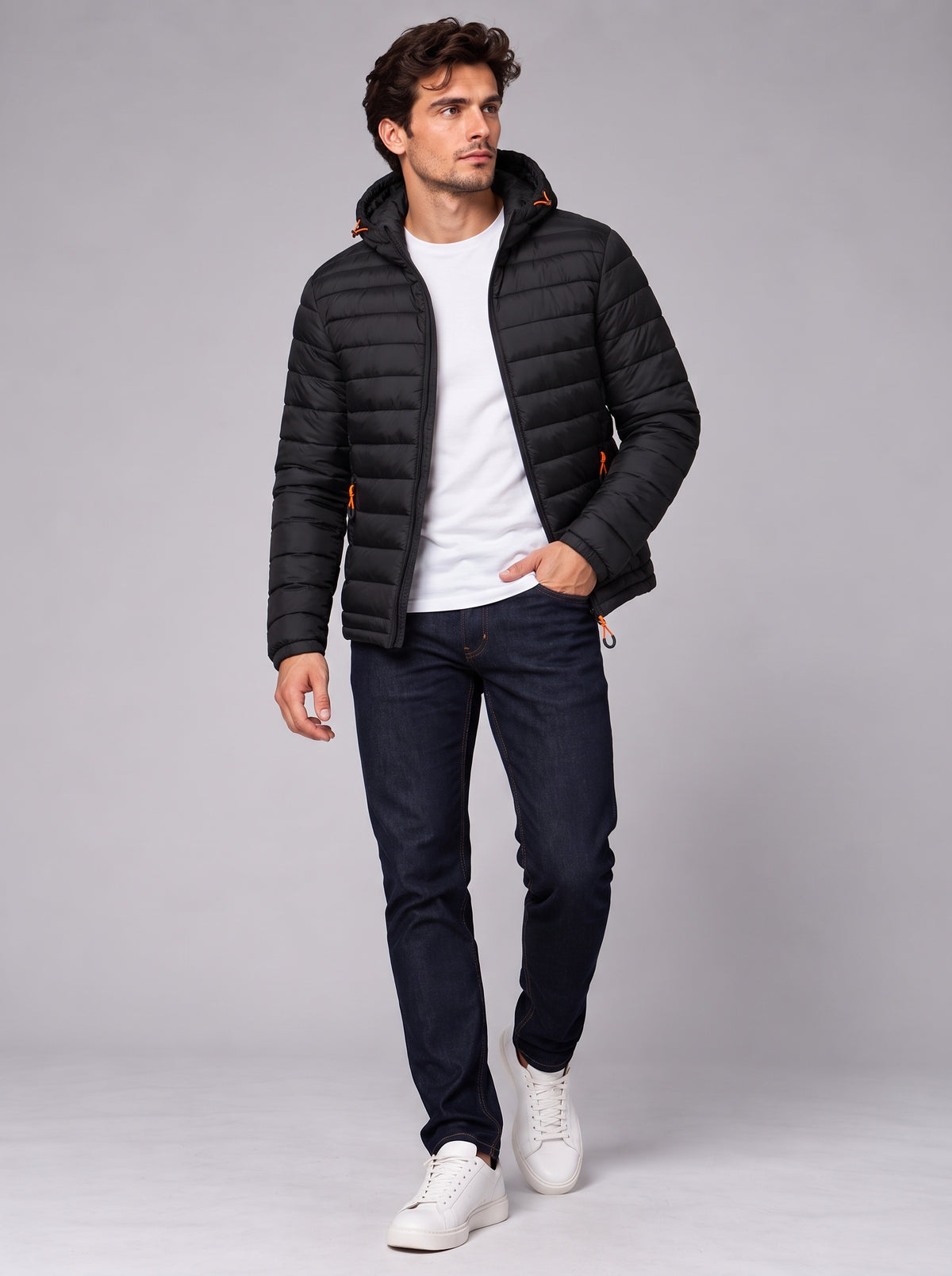 Henry | Men’s Hooded Puffer Jacket | Front Zip Side Zip Pockets Everyday Wear - black, image 12 - Glorysoul