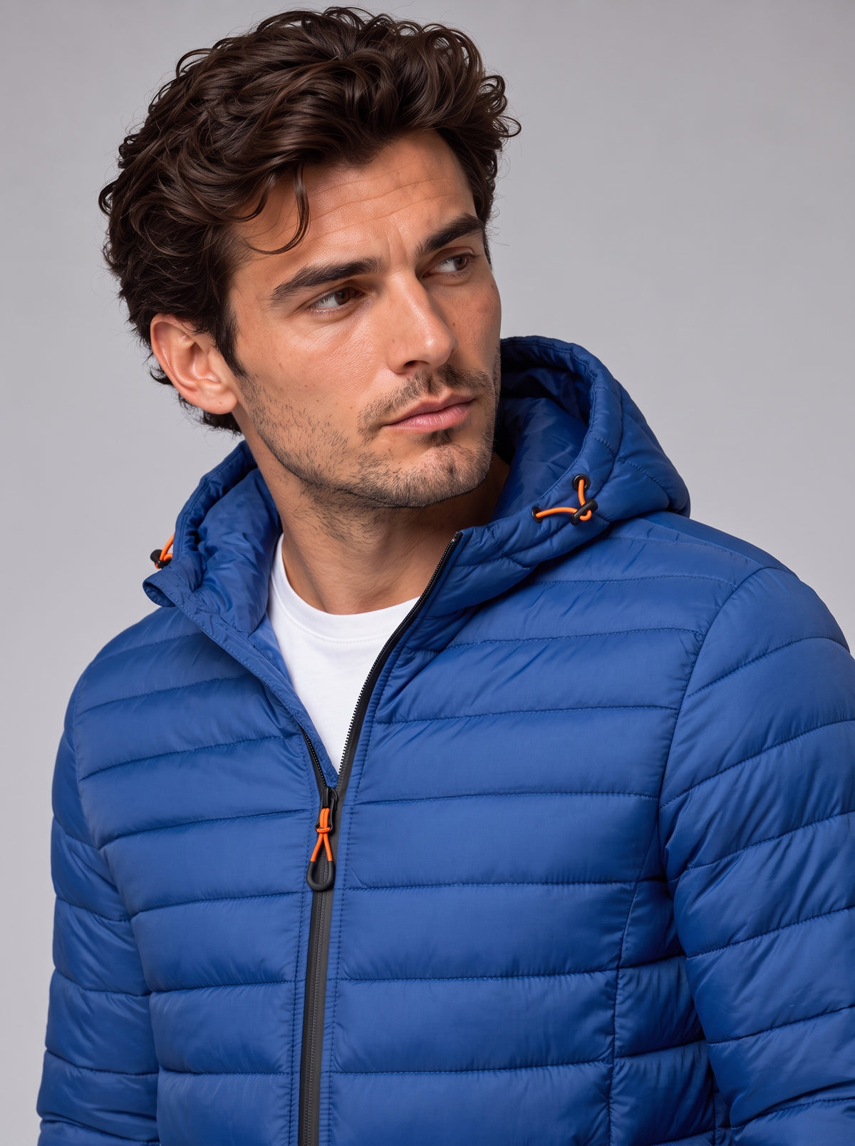 Henry | Men’s Hooded Puffer Jacket | Front Zip Side Zip Pockets Everyday Wear - blue, image 02 - Glorysoul
