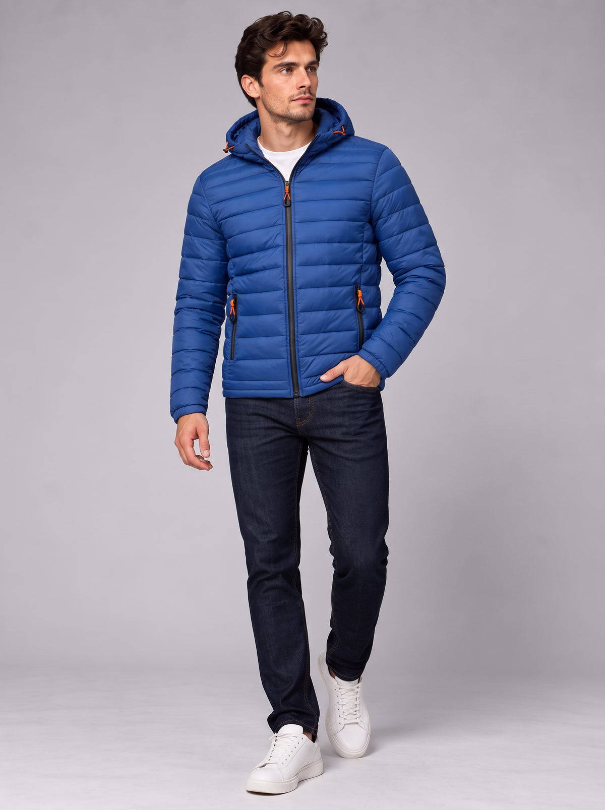 Henry | Men’s Hooded Puffer Jacket | Front Zip Side Zip Pockets Everyday Wear - blue, image 04 - Glorysoul