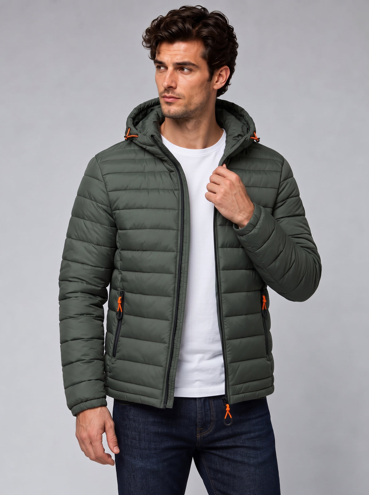 Henry | Men’s Hooded Puffer Jacket | Front Zip Side Zip Pockets Everyday Wear - fern green, image 17 - Glorysoul