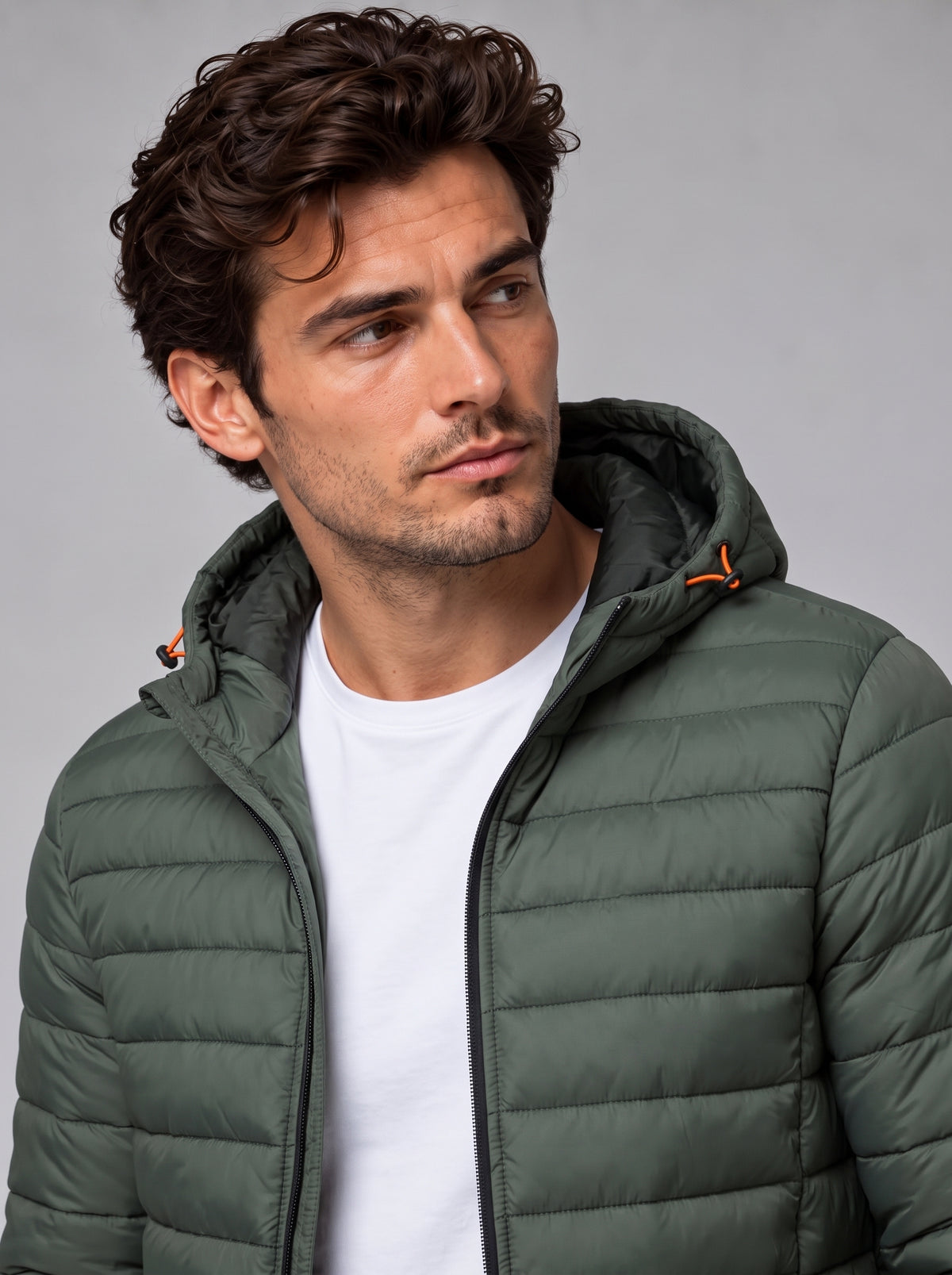 Henry | Men’s Hooded Puffer Jacket | Front Zip Side Zip Pockets Everyday Wear - fern green, image 18 - Glorysoul