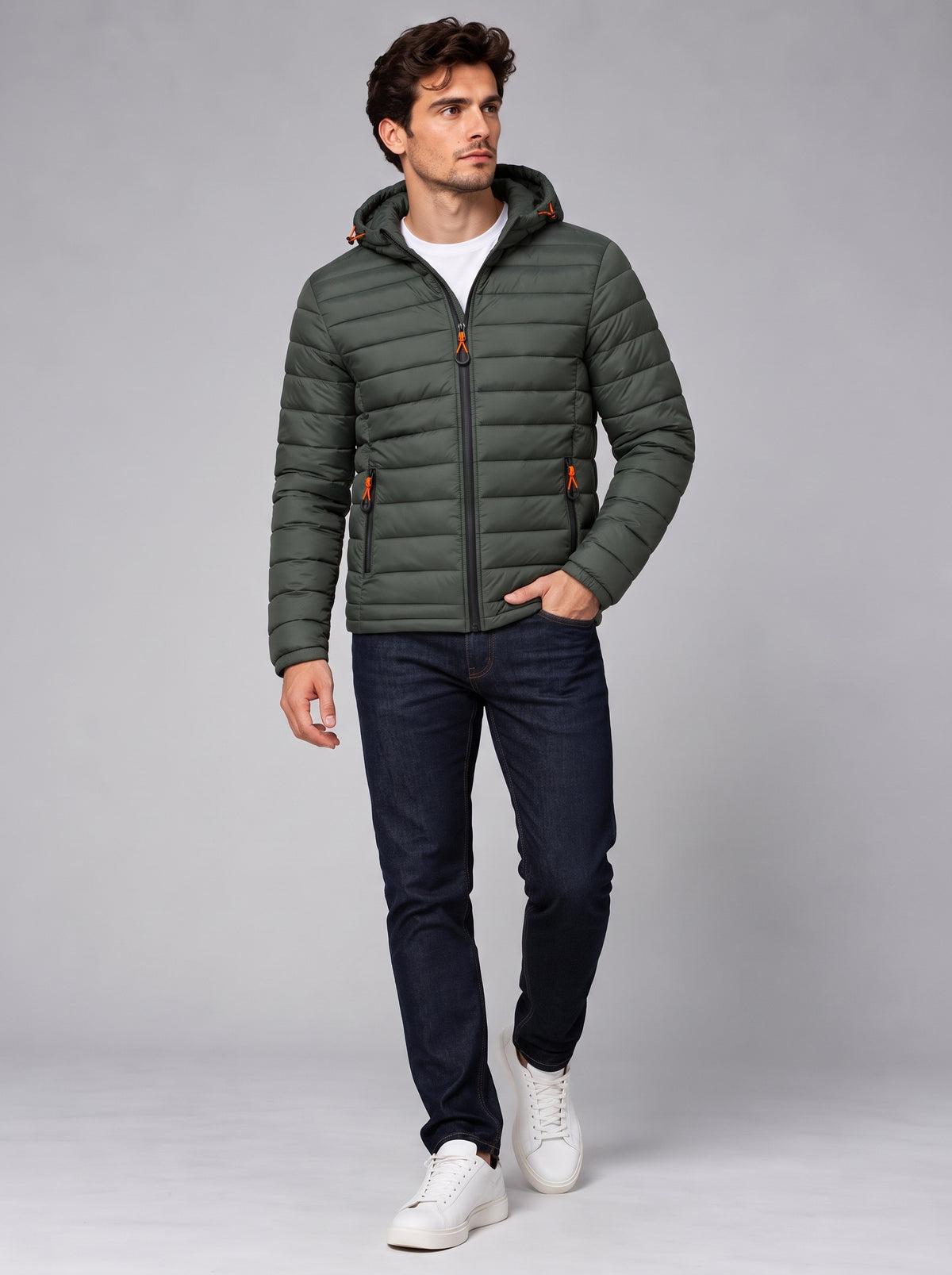 Henry | Men’s Hooded Puffer Jacket | Front Zip Side Zip Pockets Everyday Wear - fern green, image 20 - Glorysoul