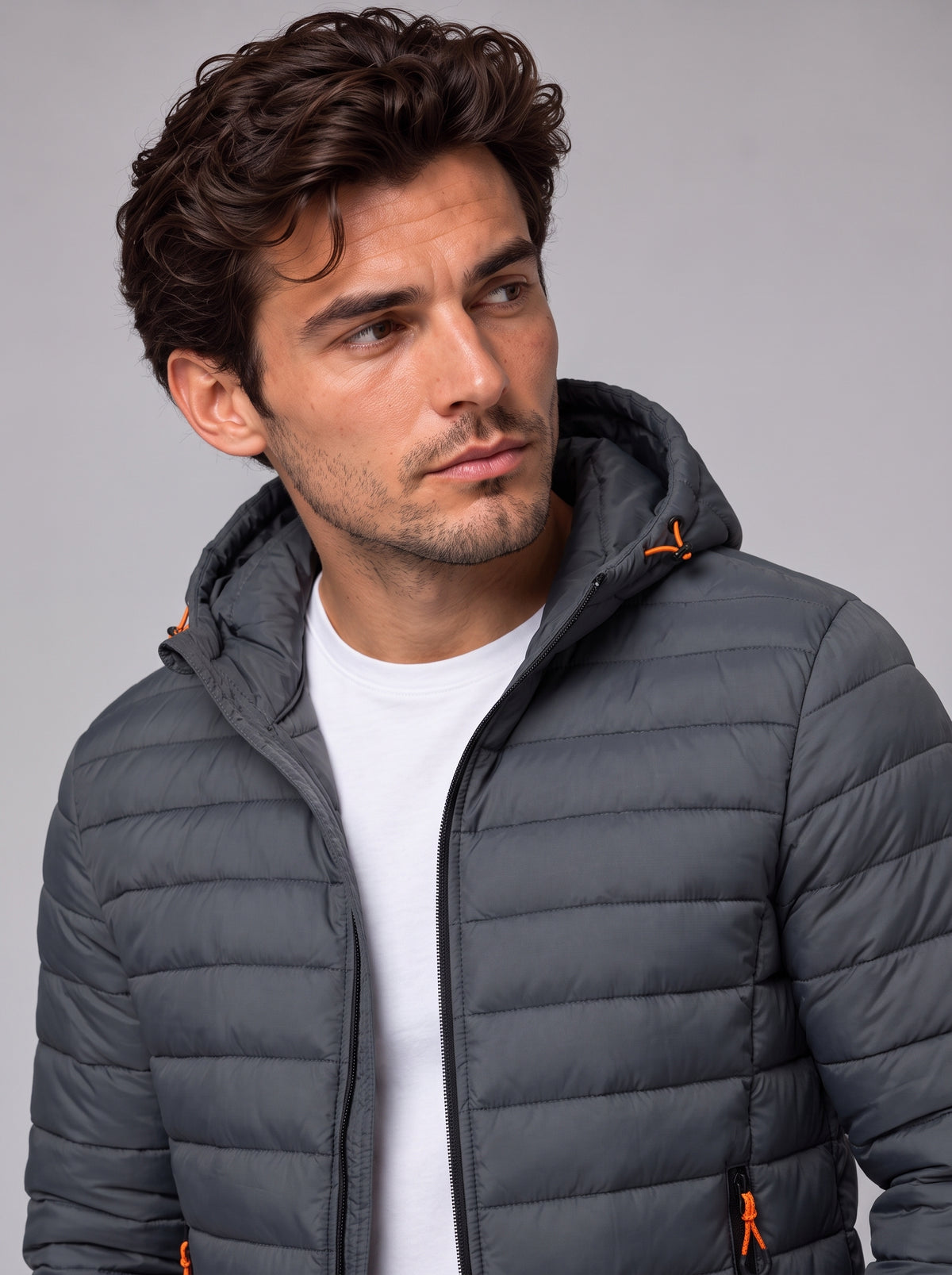 Henry | Men’s Hooded Puffer Jacket | Front Zip Side Zip Pockets Everyday Wear - grey, image 22 - Glorysoul