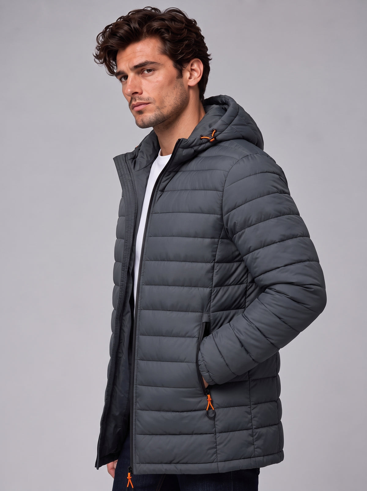 Henry | Men’s Hooded Puffer Jacket | Front Zip Side Zip Pockets Everyday Wear - grey, image 23 - Glorysoul