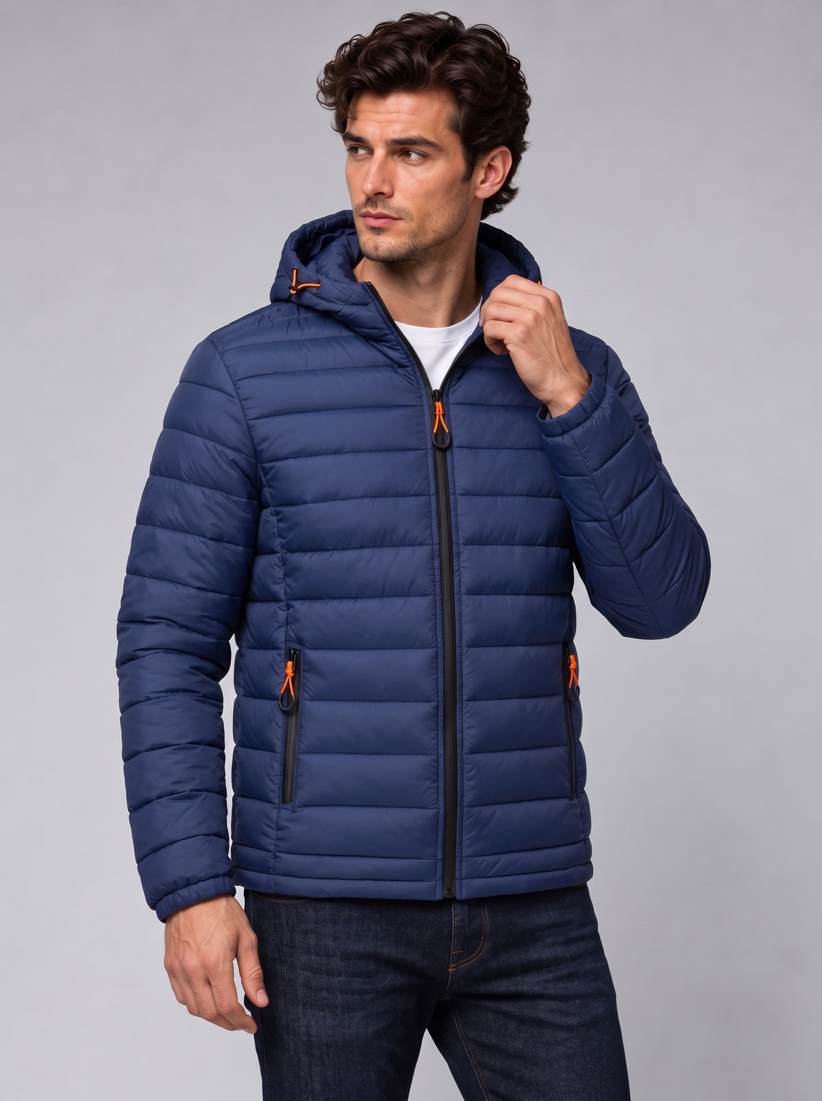 Henry | Men’s Hooded Puffer Jacket | Front Zip Side Zip Pockets Everyday Wear - navy blue, image 13 - Glorysoul