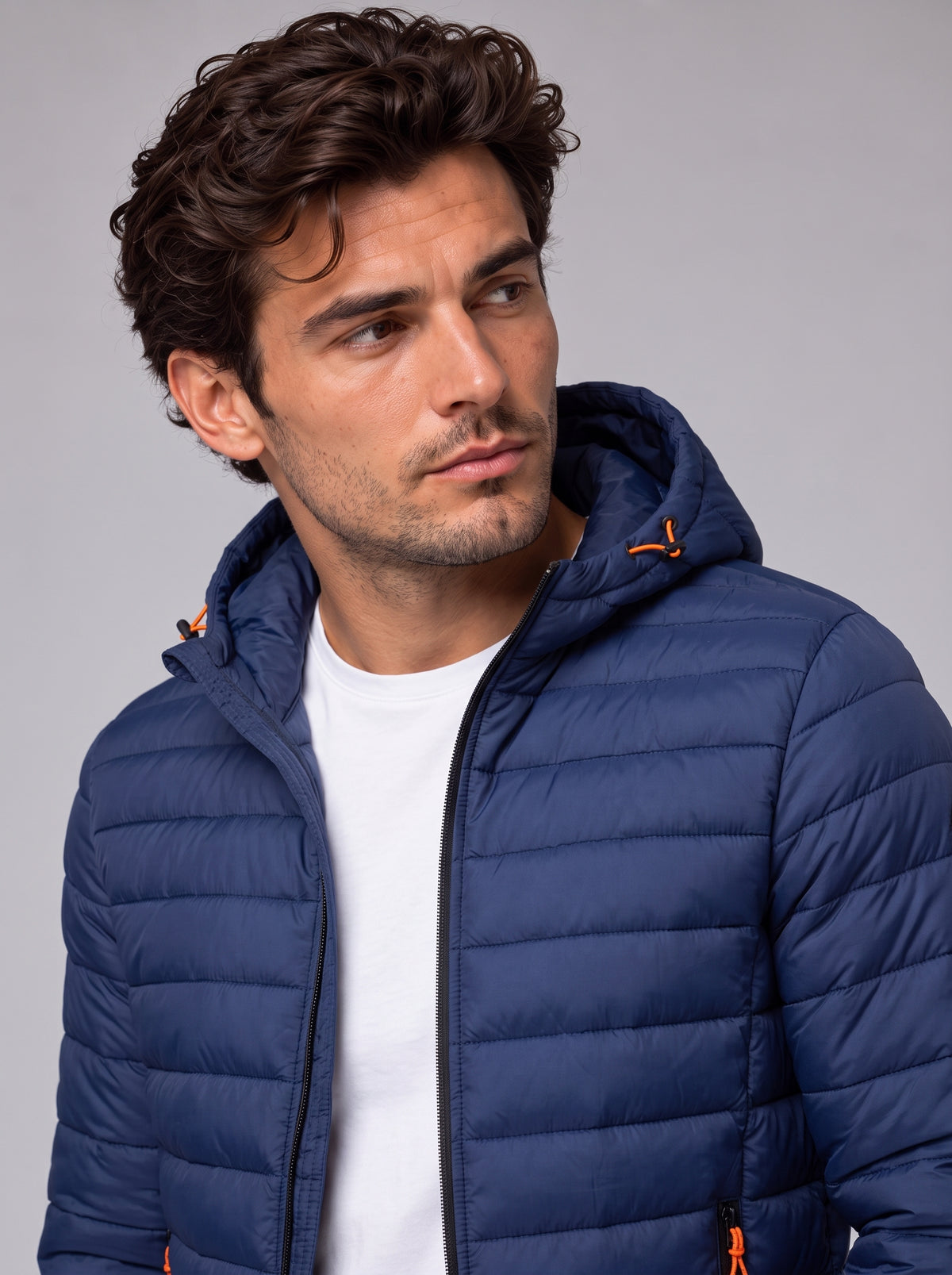 Henry | Men’s Hooded Puffer Jacket | Front Zip Side Zip Pockets Everyday Wear - navy blue, image 14 - Glorysoul