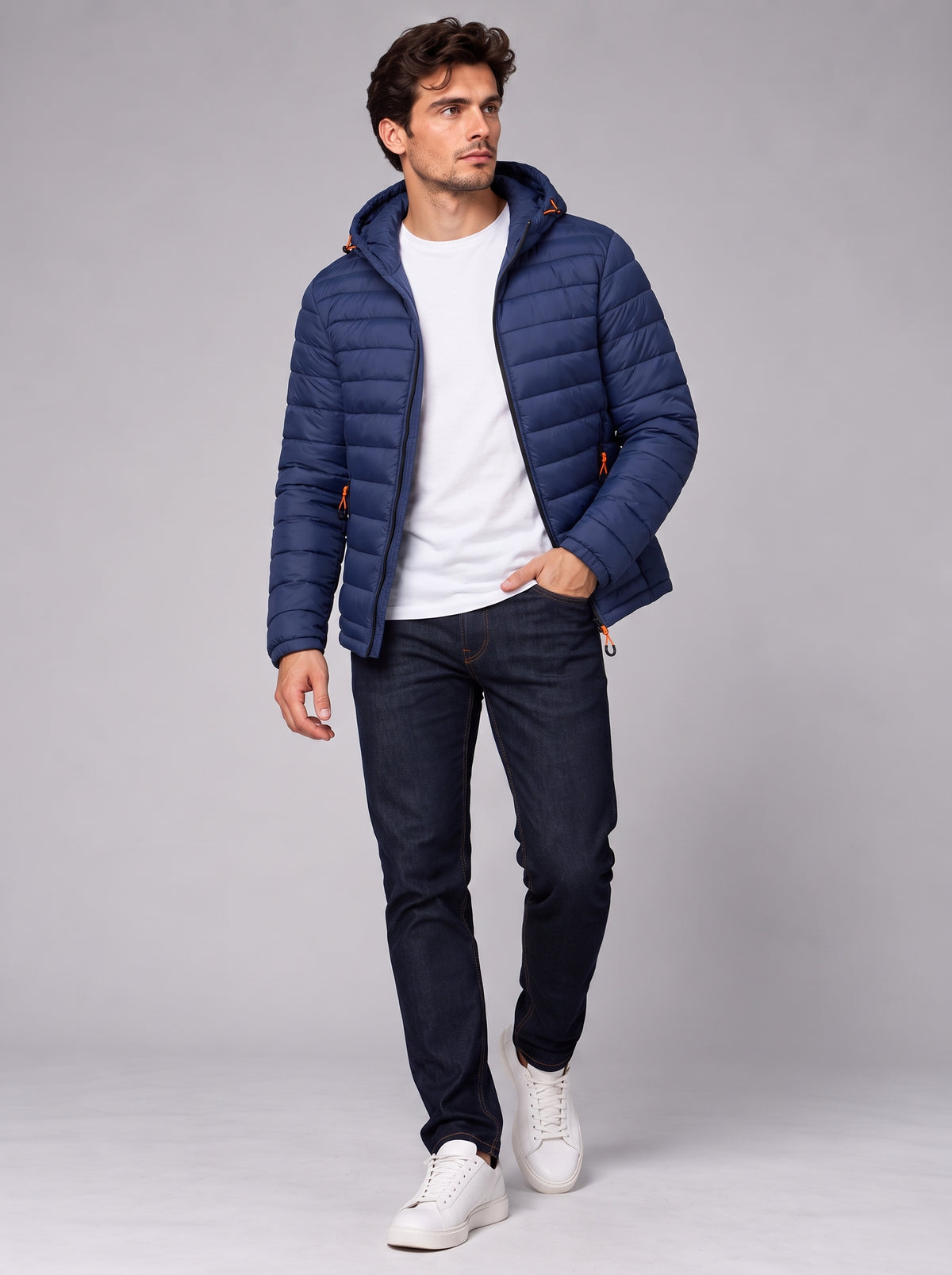 Henry | Men’s Hooded Puffer Jacket | Front Zip Side Zip Pockets Everyday Wear - navy blue, image 16 - Glorysoul