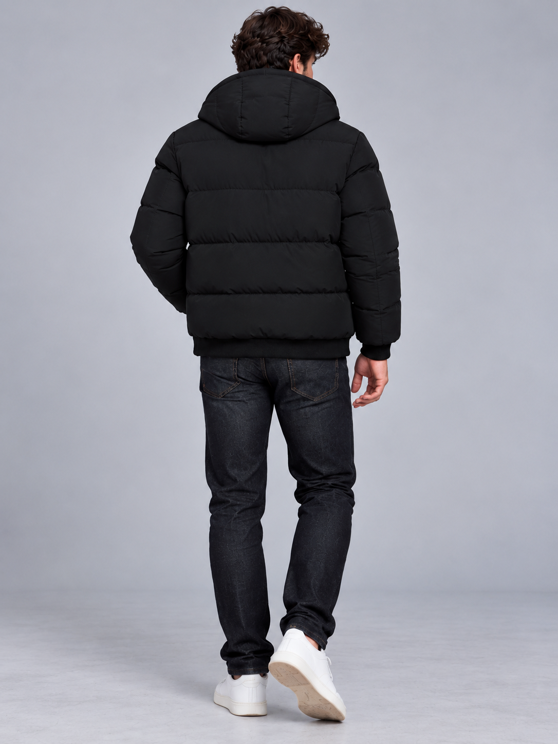 Jack | Men’s Hooded Puffer Jacket | Front Zip Sleeve Zip Pocket Everyday Wear - black, image 13 - Glorysoul