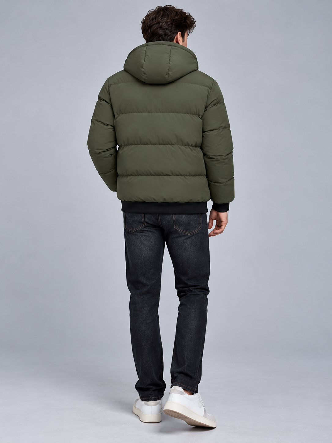 Jack | Men’s Hooded Puffer Jacket | Front Zip Sleeve Zip Pocket Everyday Wear - fern green, image 04 - Glorysoul