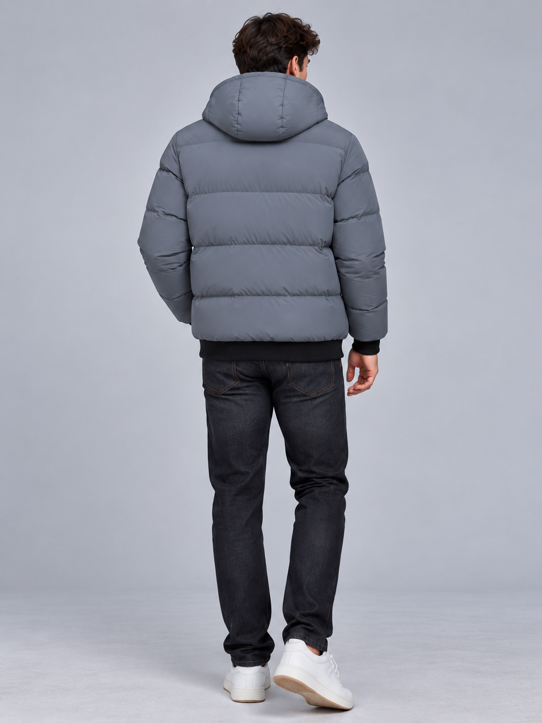 Jack | Men’s Hooded Puffer Jacket | Front Zip Sleeve Zip Pocket Everyday Wear - grey, image 09 - Glorysoul