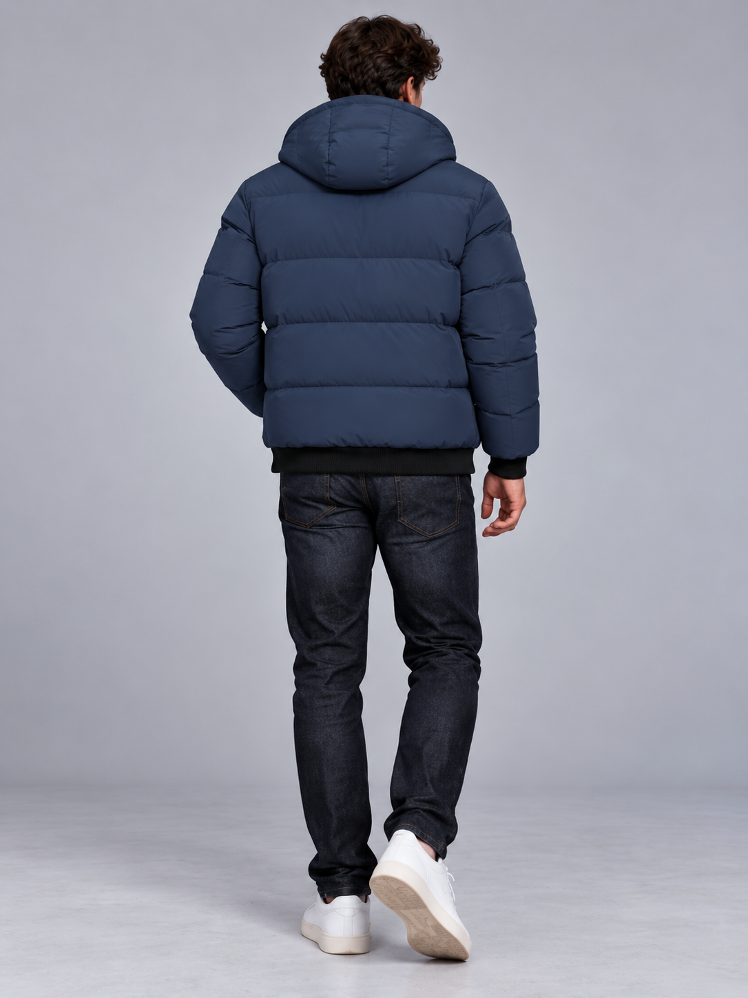 Jack | Men’s Hooded Puffer Jacket | Front Zip Sleeve Zip Pocket Everyday Wear - navy blue, image 17 - Glorysoul