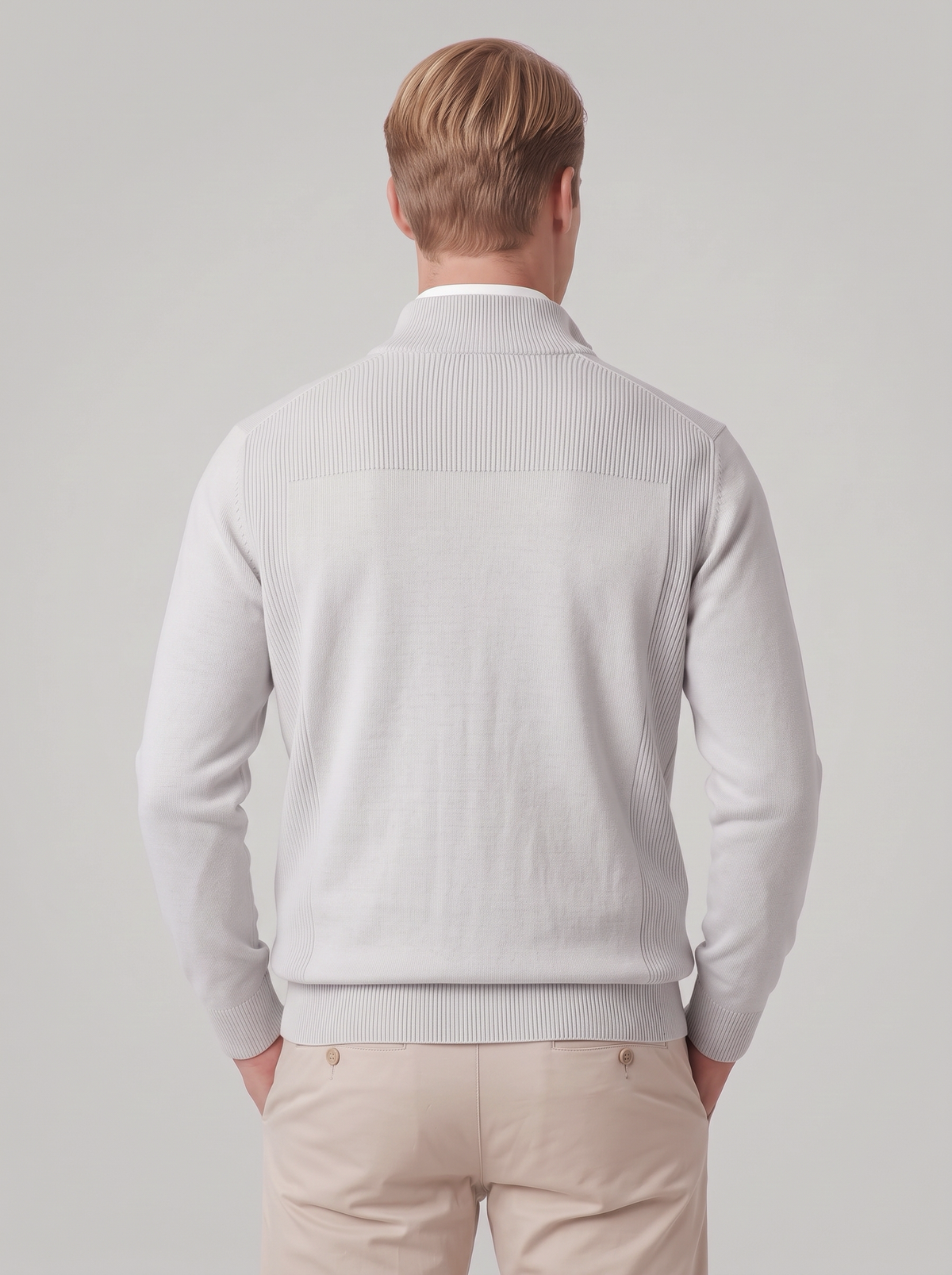 James | Men’s Quarter-Zip Jumper | Stand Collar Ribbed Cuffs Everyday Wear - white, back view, image 27 - Glorysoul