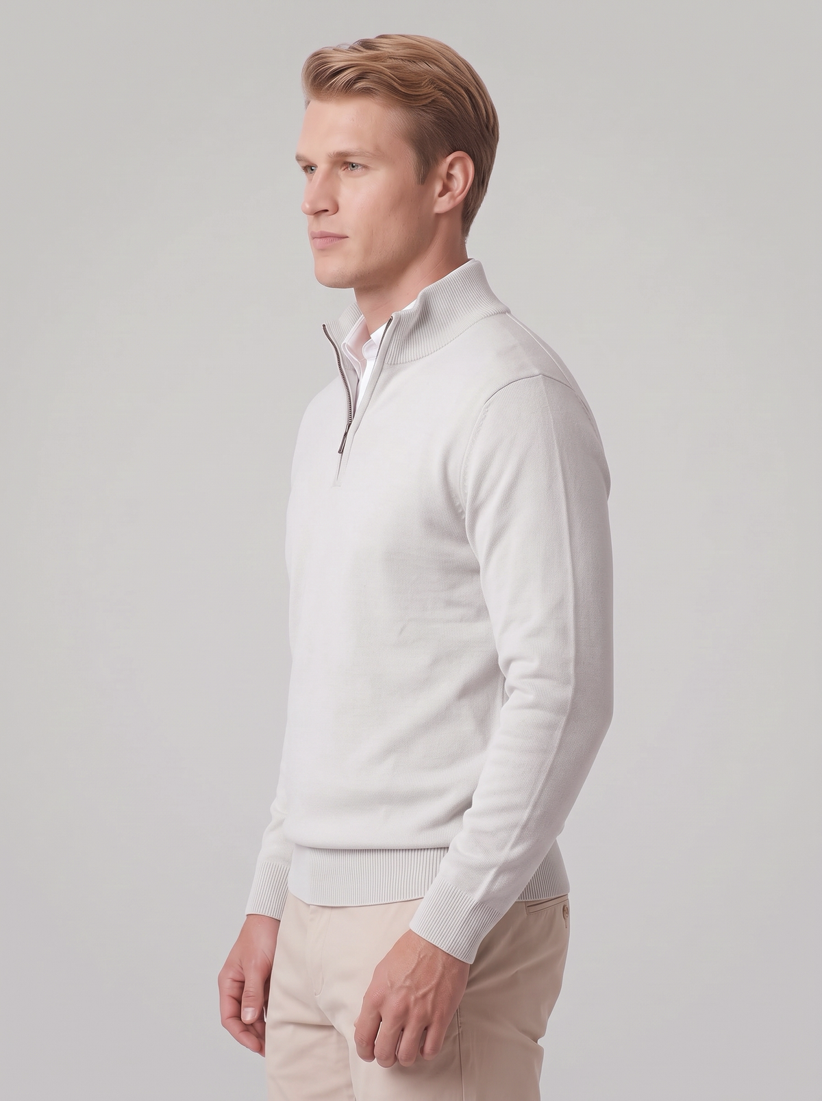 James | Men’s Quarter-Zip Jumper | Stand Collar Ribbed Cuffs Everyday Wear - white, side view, image 28 - Glorysoul