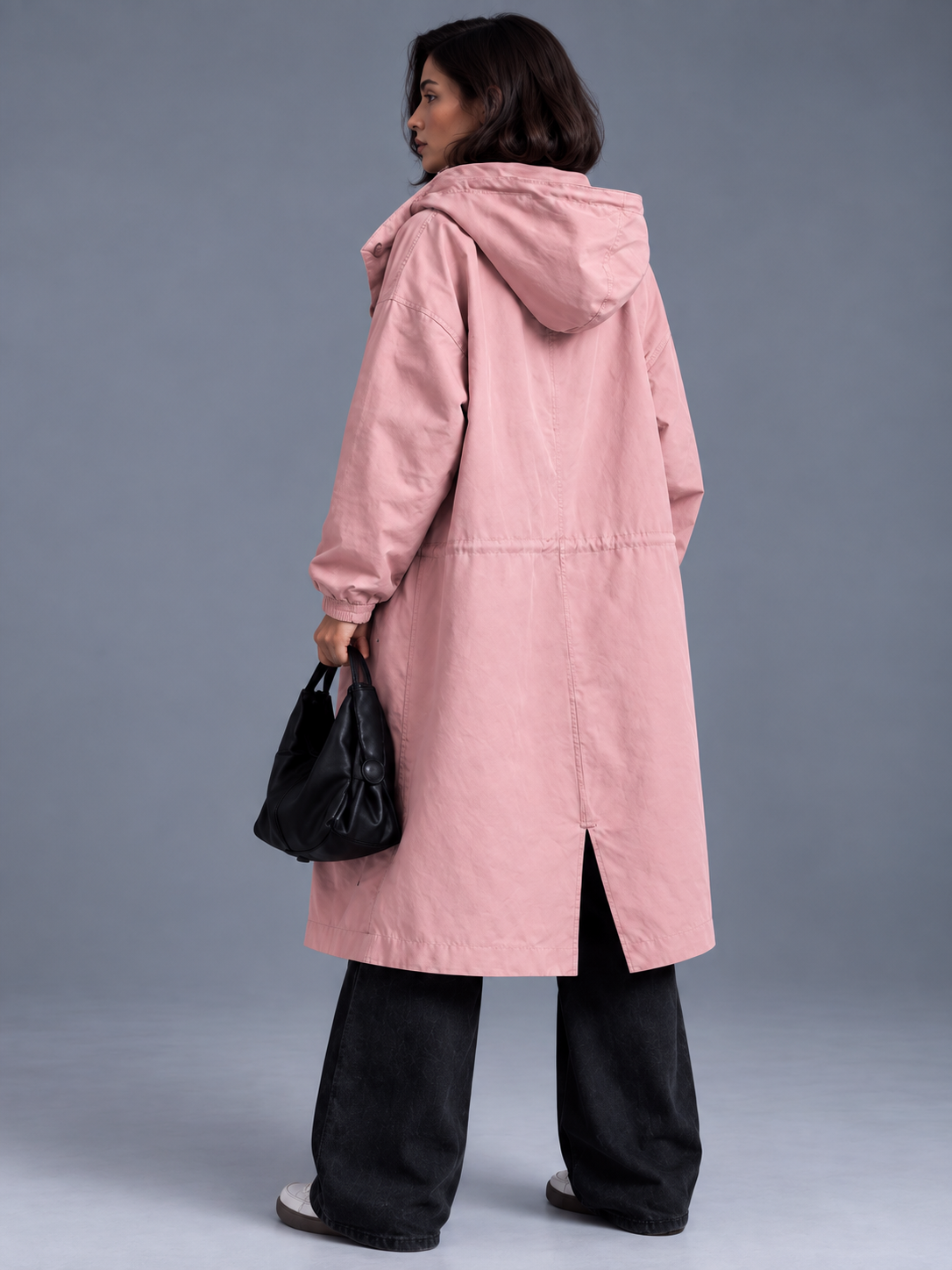 Lily | Women’s Hooded Button-Front Coat | Long Sleeves Side Pockets Everyday Wear - pink, model view, image 24 - Glorysoul
