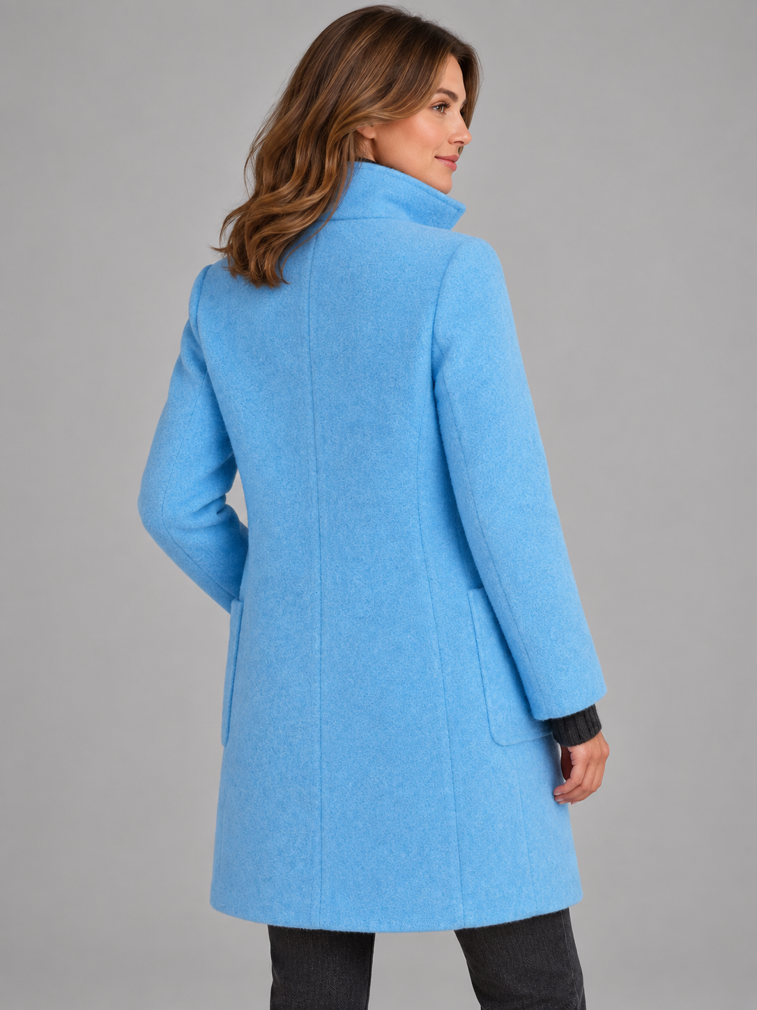Mia | Women’s Stand-Collar Coat | Button Front Side Pockets Everyday Wear - light blue, image 31 - Glorysoul