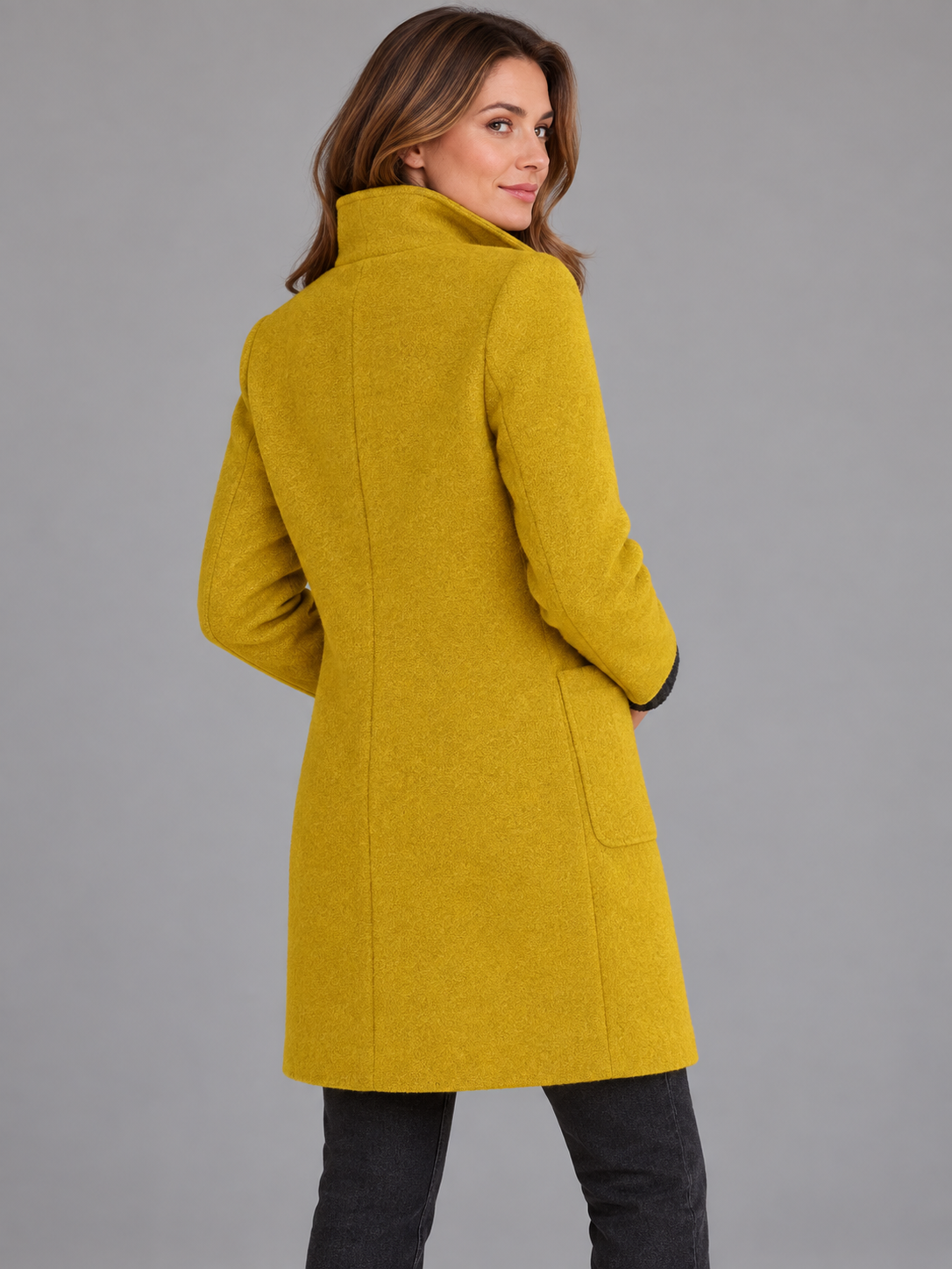 Mia | Women’s Stand-Collar Coat | Button Front Side Pockets Everyday Wear - mustard yellow, image 34 - Glorysoul