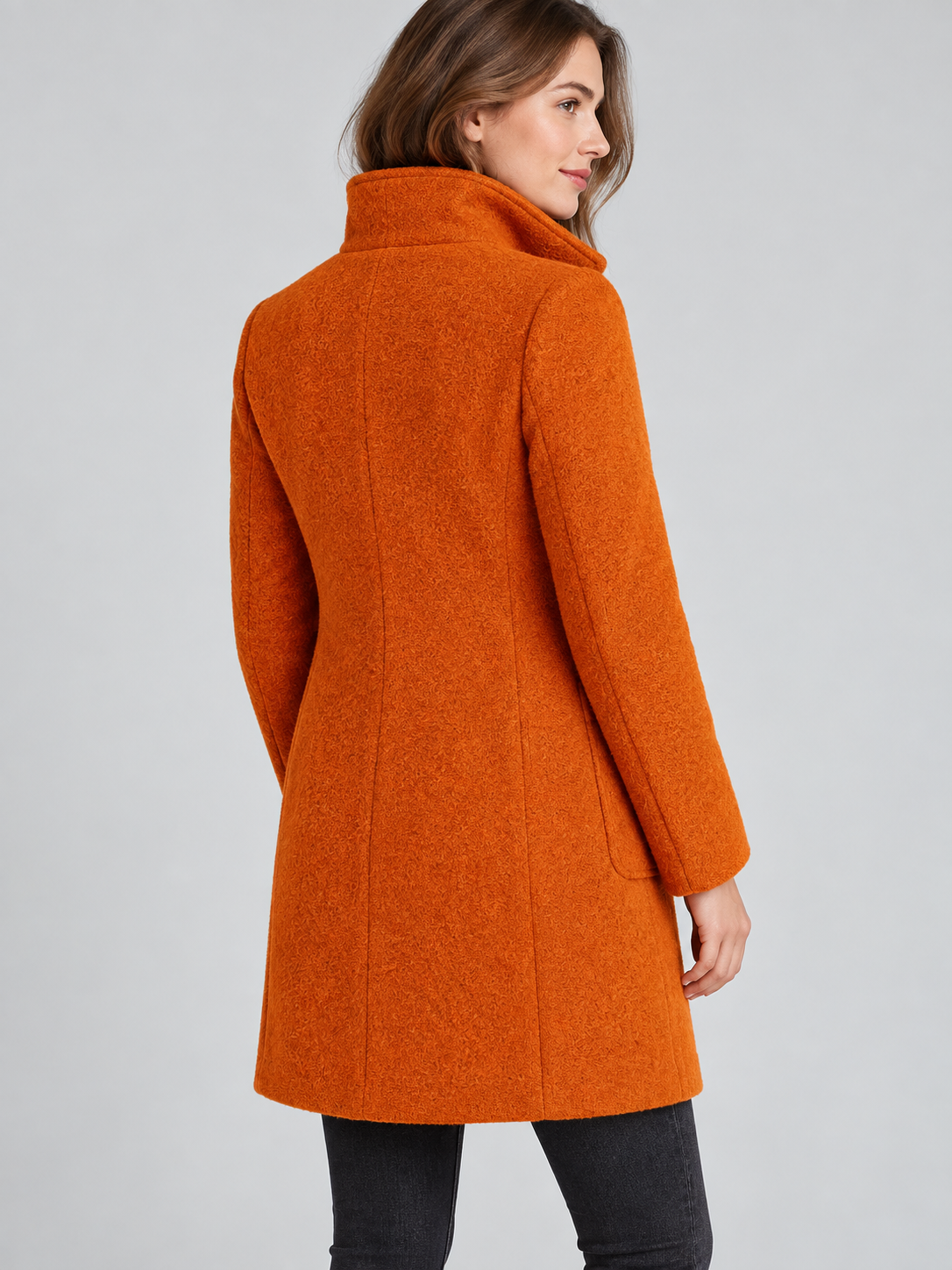 Mia | Women’s Stand-Collar Coat | Button Front Side Pockets Everyday Wear - orange, image 25 - Glorysoul