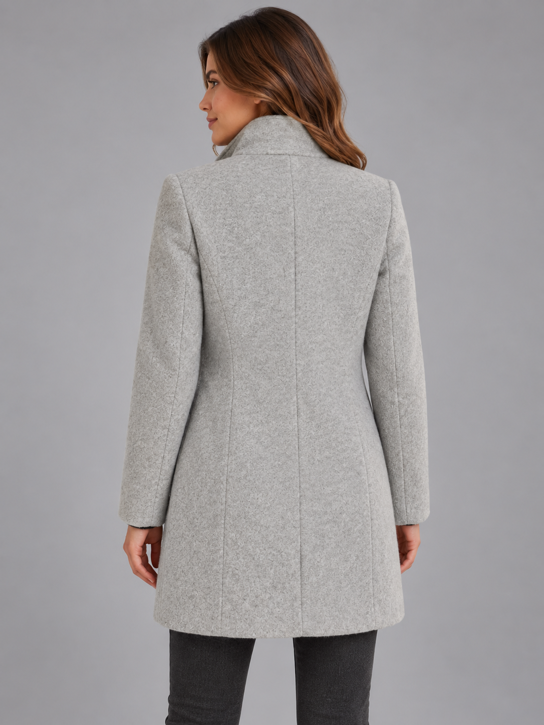 Mia | Women’s Stand-Collar Coat | Button Front Side Pockets Everyday Wear - slate grey, image 07 - Glorysoul