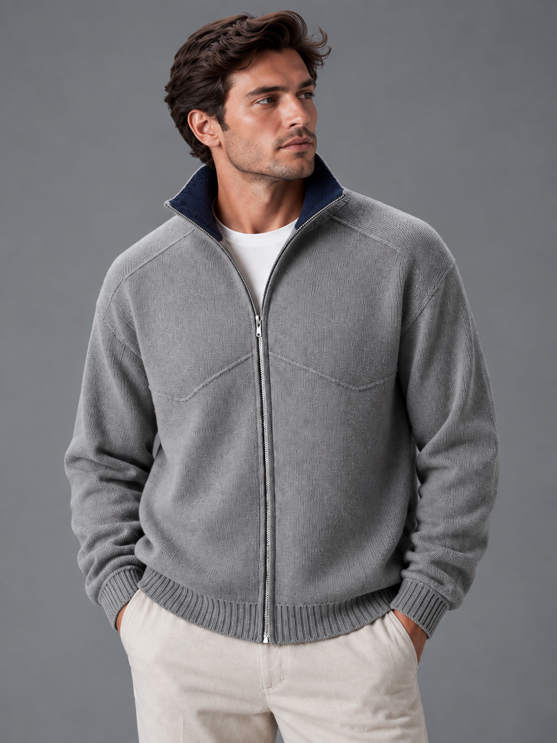 Noah | Men’s Zip-Up Cardigan | Stand Collar Side Pockets Everyday Wear - grey, image 05 - Glorysoul