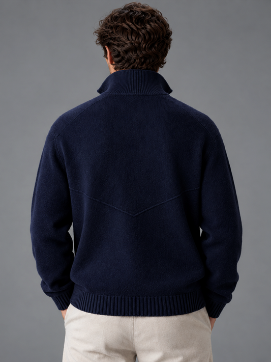 Noah | Men’s Zip-Up Cardigan | Stand Collar Side Pockets Everyday Wear - navy, image 02 - Glorysoul