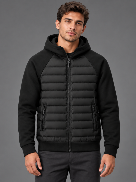 Oliver | Men’s Hooded Puffer Jacket | Front Zip Contrast Sleeves Everyday Wear - black, image 01 - Glorysoul