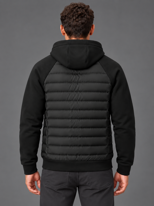 Oliver | Men’s Hooded Puffer Jacket | Front Zip Contrast Sleeves Everyday Wear - black, image 02 - Glorysoul