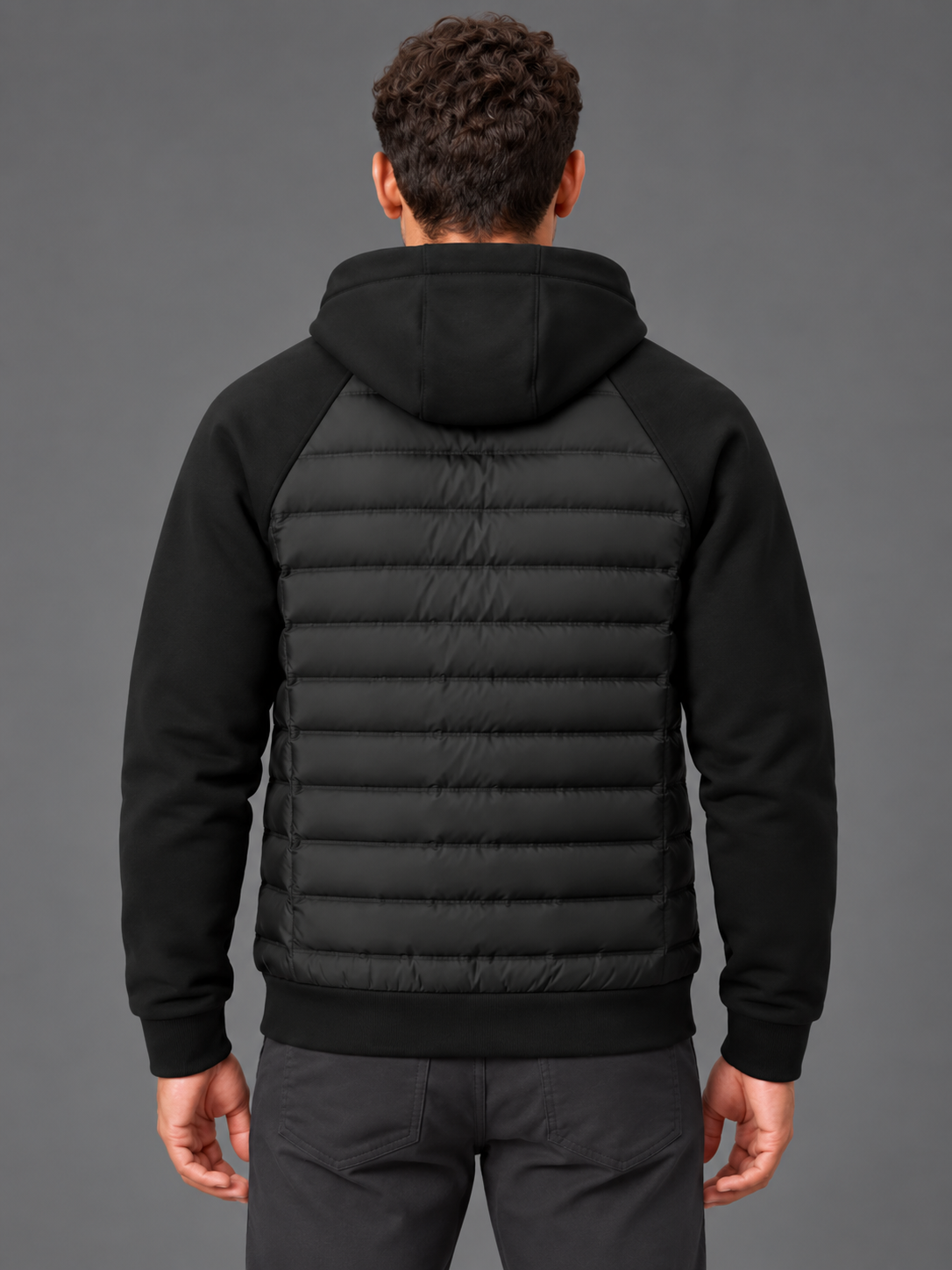 Oliver | Men’s Hooded Puffer Jacket | Front Zip Contrast Sleeves Everyday Wear - black, image 02 - Glorysoul