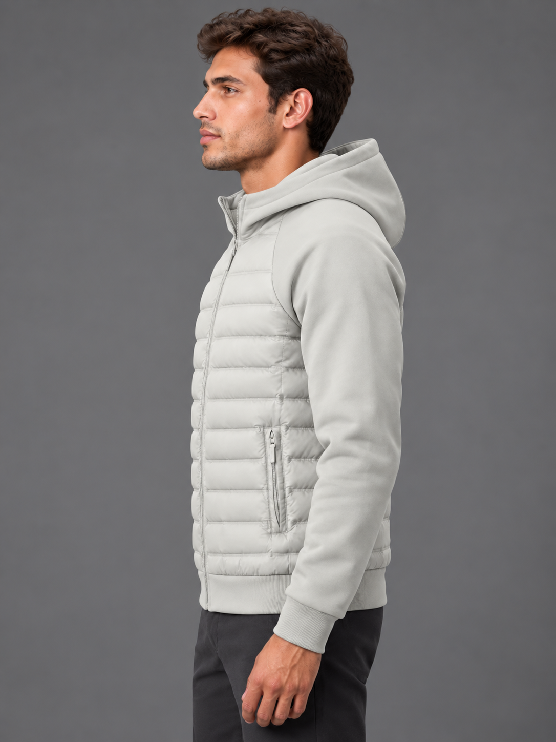 Oliver | Men’s Hooded Puffer Jacket | Front Zip Contrast Sleeves Everyday Wear - grey, image 07 - Glorysoul