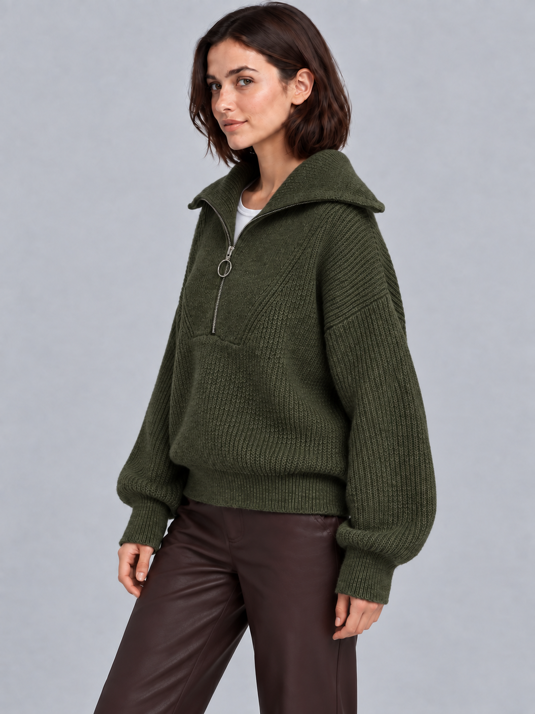 Olivia | Women’s Half-Zip Jumper | Wide Collar Dropped Shoulders Everyday Wear - green, image 17 - Glorysoul
