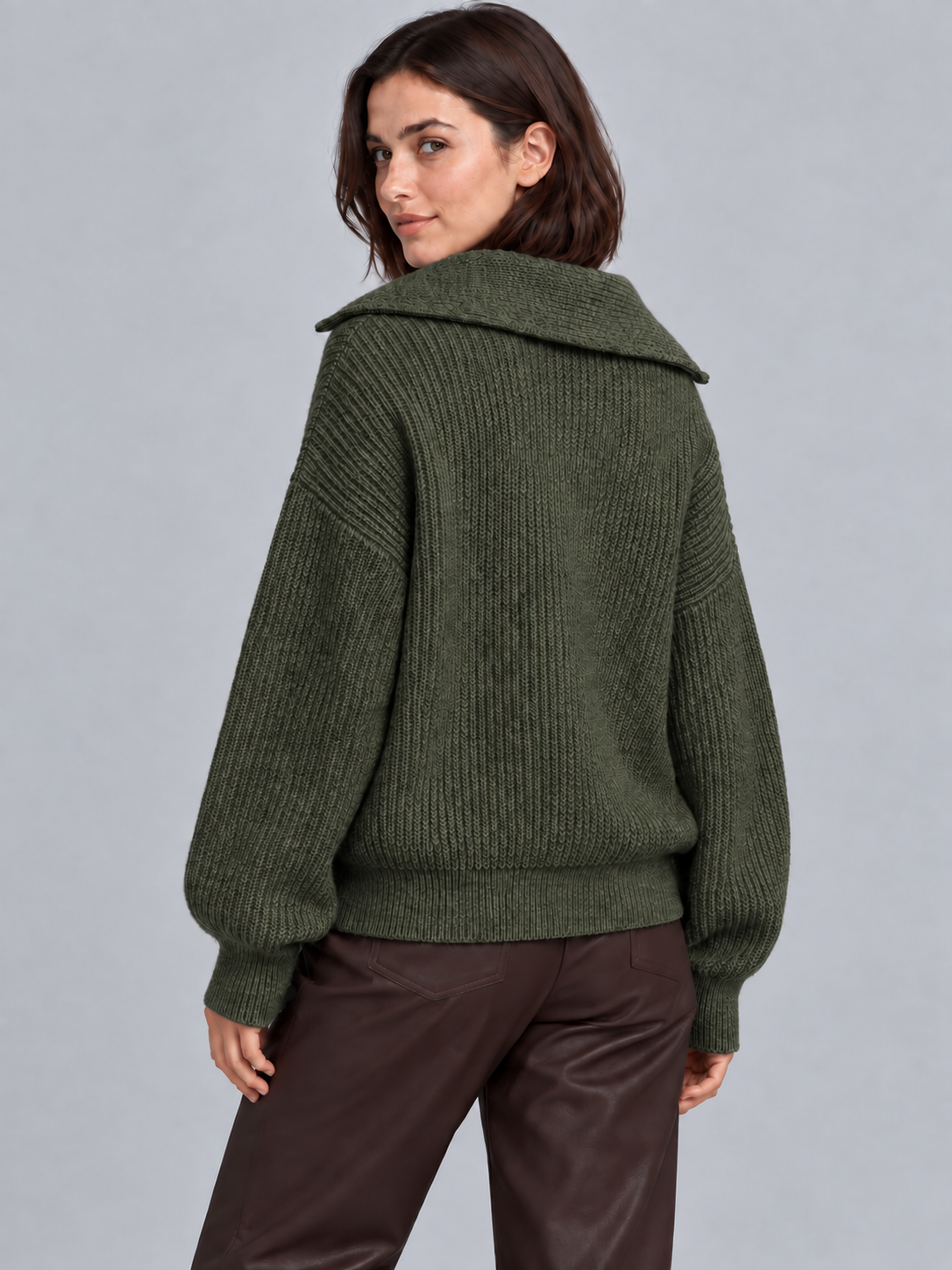 Olivia | Women’s Half-Zip Jumper | Wide Collar Dropped Shoulders Everyday Wear - green, image 18 - Glorysoul