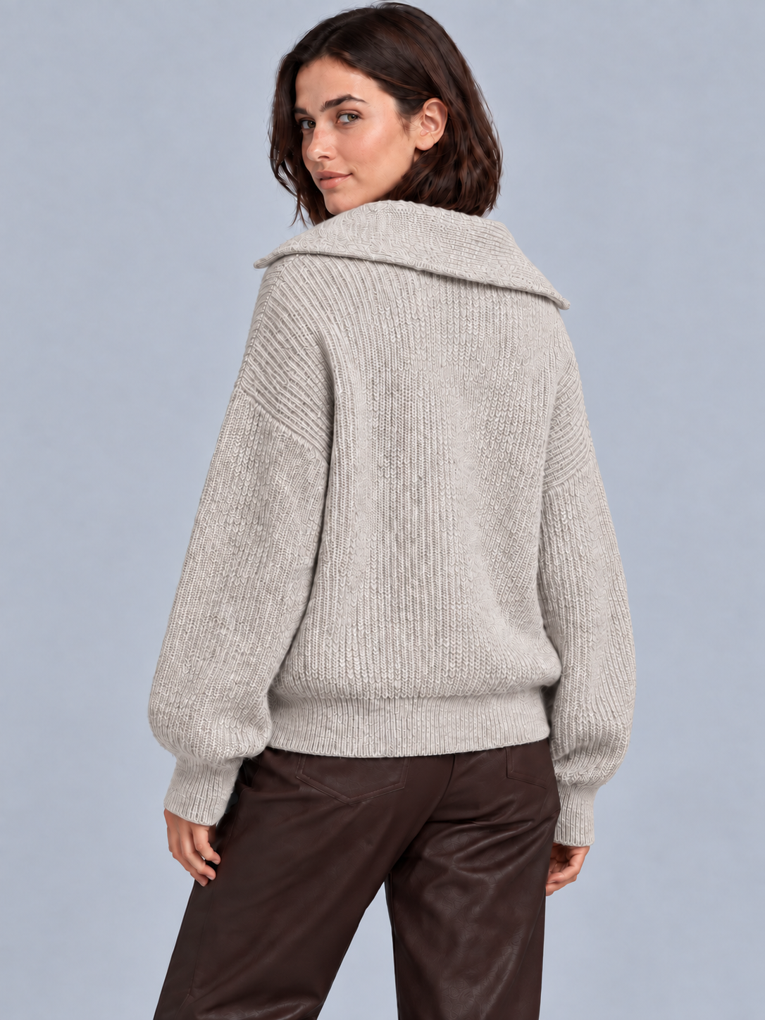 Olivia | Women’s Half-Zip Jumper | Wide Collar Dropped Shoulders Everyday Wear - khaki, image 12 - Glorysoul