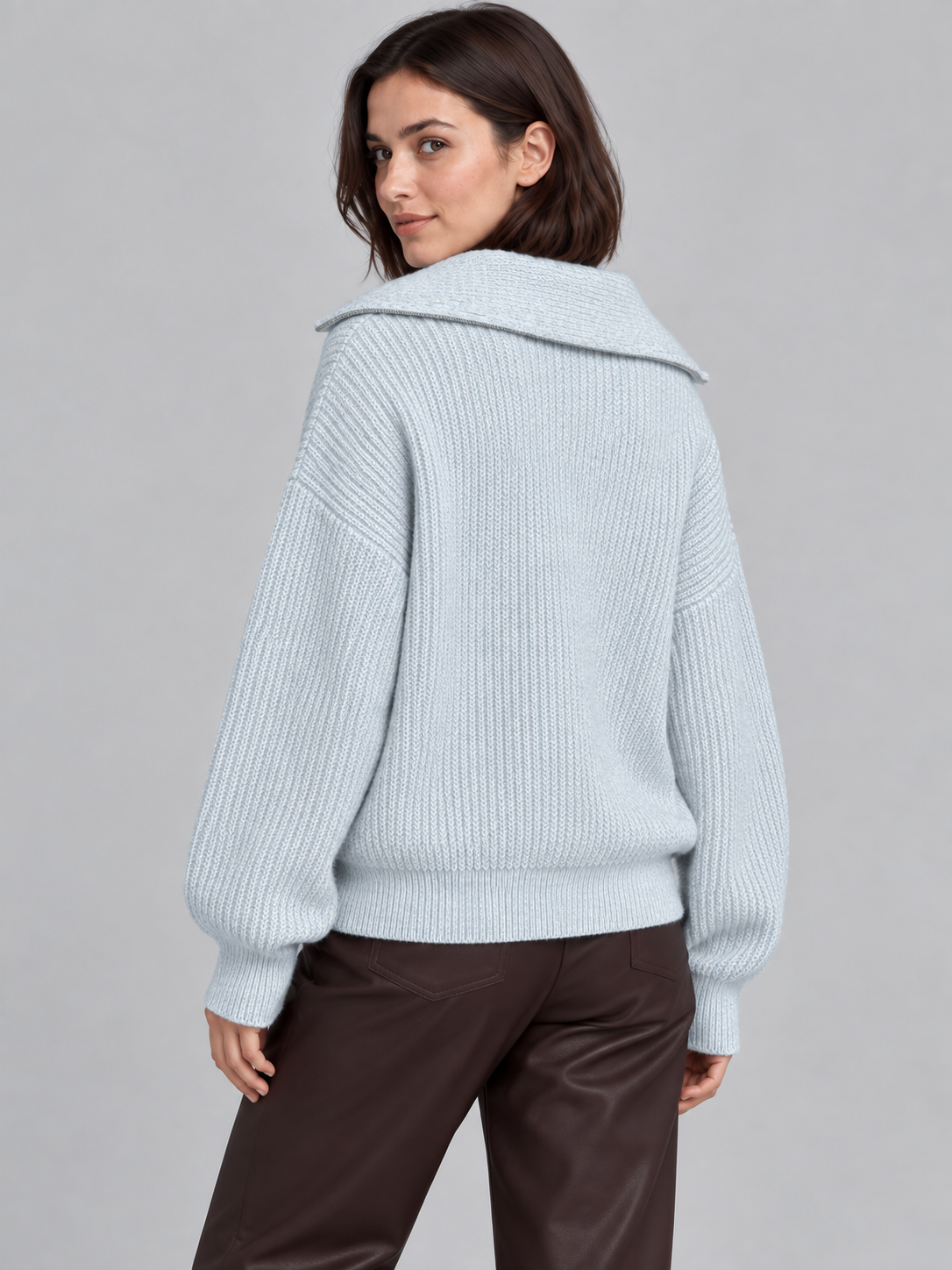 Olivia | Women’s Half-Zip Jumper | Wide Collar Dropped Shoulders Everyday Wear - light grey, image 03 - Glorysoul