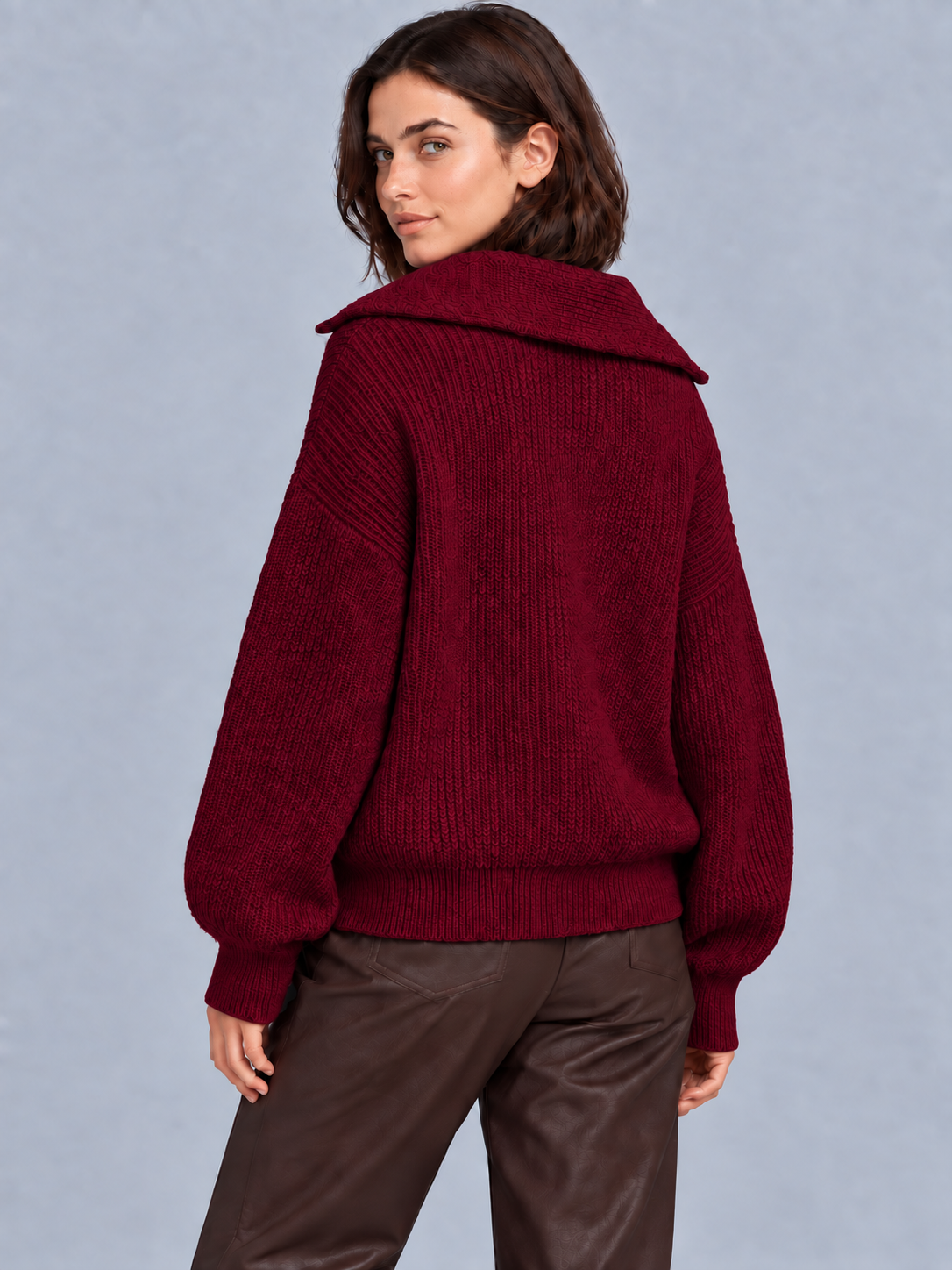 Olivia | Women’s Half-Zip Jumper | Wide Collar Dropped Shoulders Everyday Wear - red, image 15 - Glorysoul