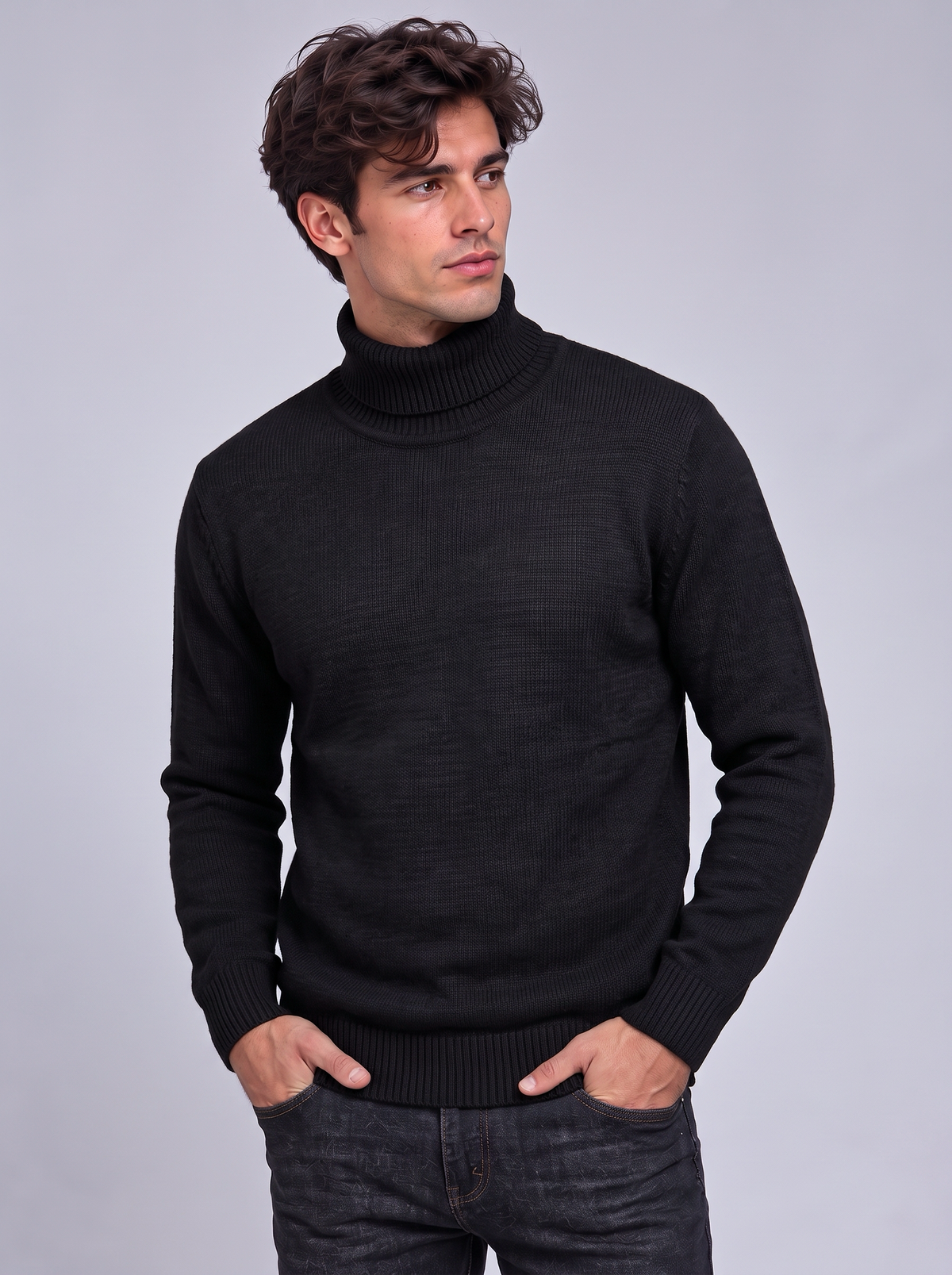 Oscar | Men’s Roll-Neck Jumper | Long Sleeves Ribbed Cuffs Everyday Wear - black, image 13 - Glorysoul