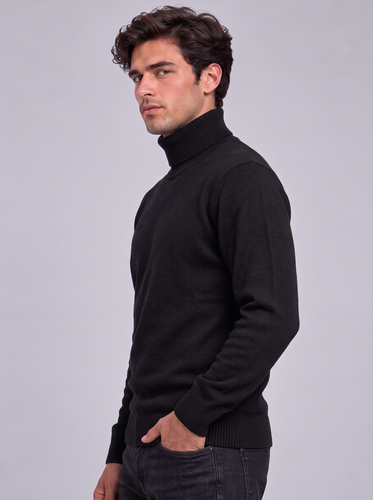 Oscar | Men’s Roll-Neck Jumper | Long Sleeves Ribbed Cuffs Everyday Wear - black, image 14 - Glorysoul
