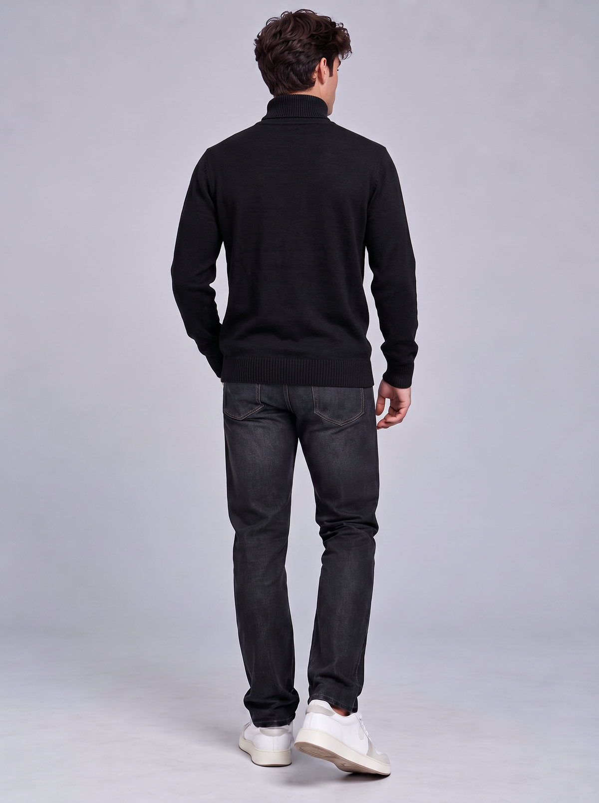 Oscar | Men’s Roll-Neck Jumper | Long Sleeves Ribbed Cuffs Everyday Wear - black, image 15 - Glorysoul